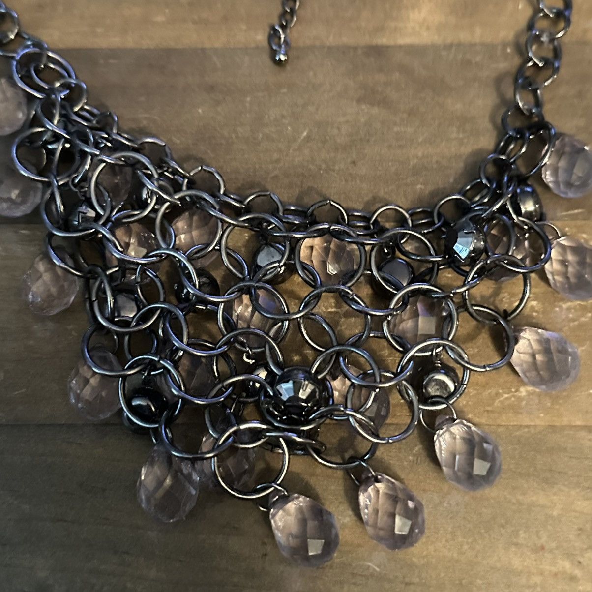 Other Silver tone clear lucite & rhinestone statement bib necklace Size ONE SIZE - 4 Thumbnail