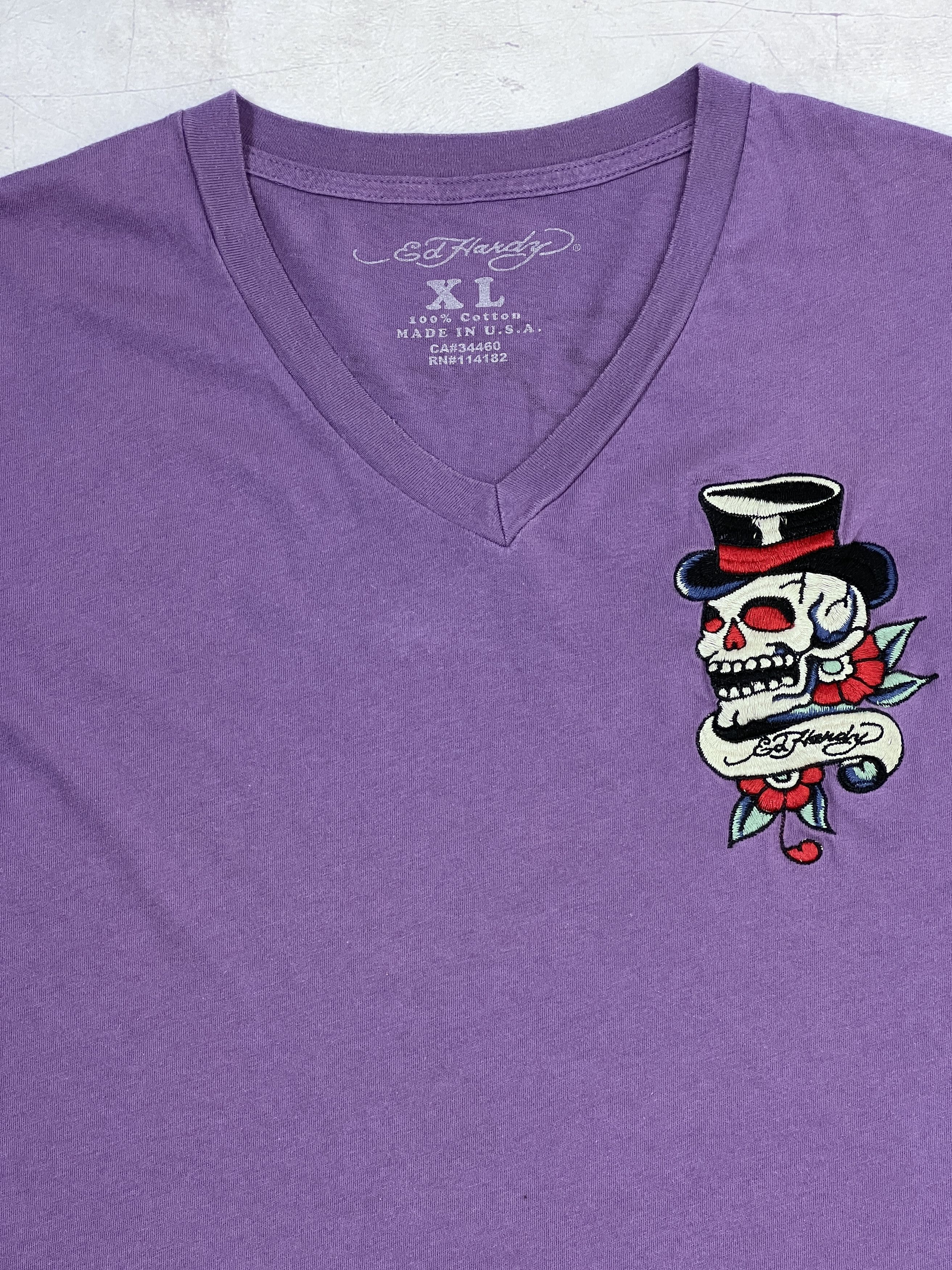Christian Audigier × Ed Hardy Ed Hardy T-Shirt Skull Chest Logo V-Neck Size US M / EU 48-50 / 2 - 3 Thumbnail