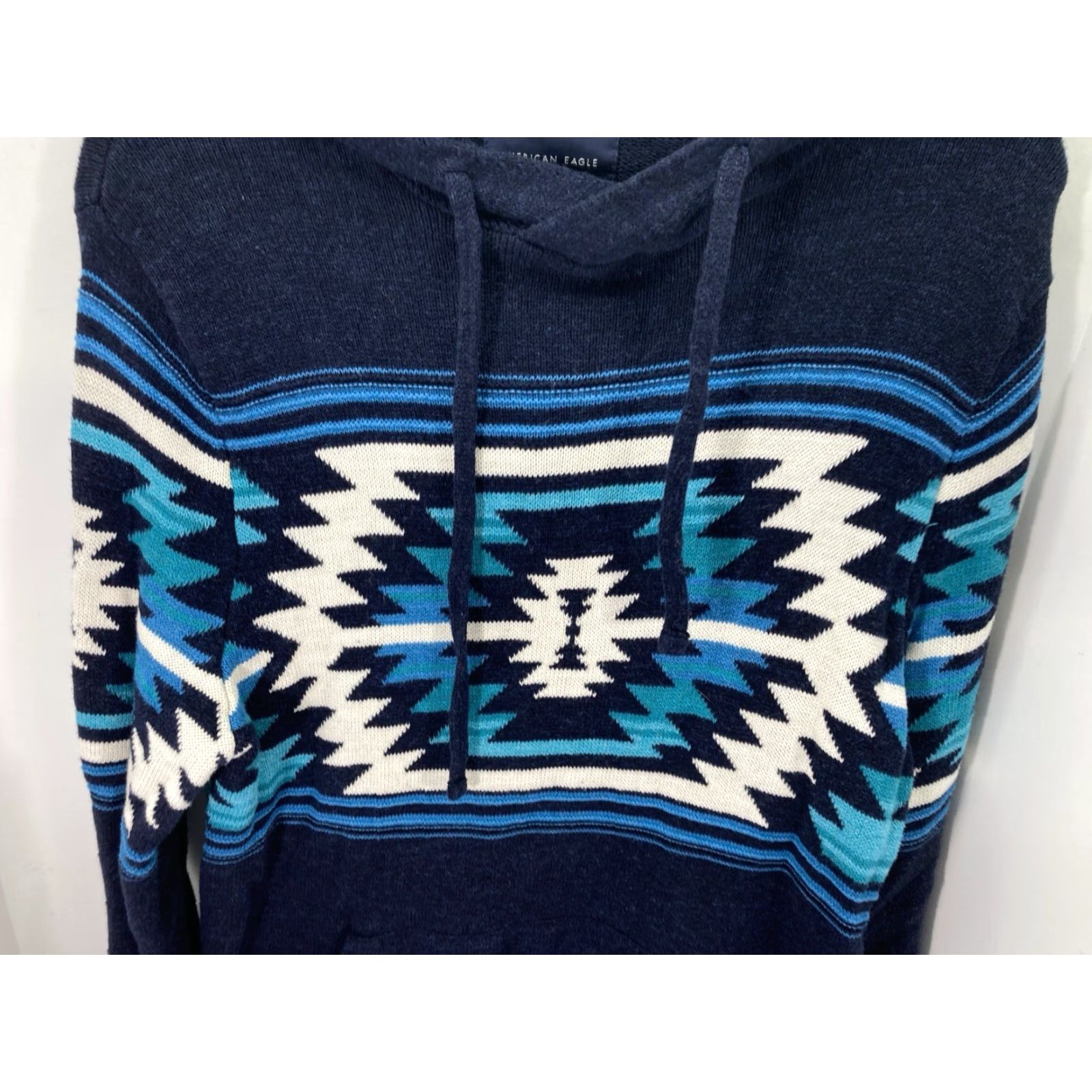 American Eagle Outfitters American Eagle Aztec Hoodie Sweater Men M Blue Long Sleeve Cotton Pullover Size US M / EU 48-50 / 2 - 4 Thumbnail