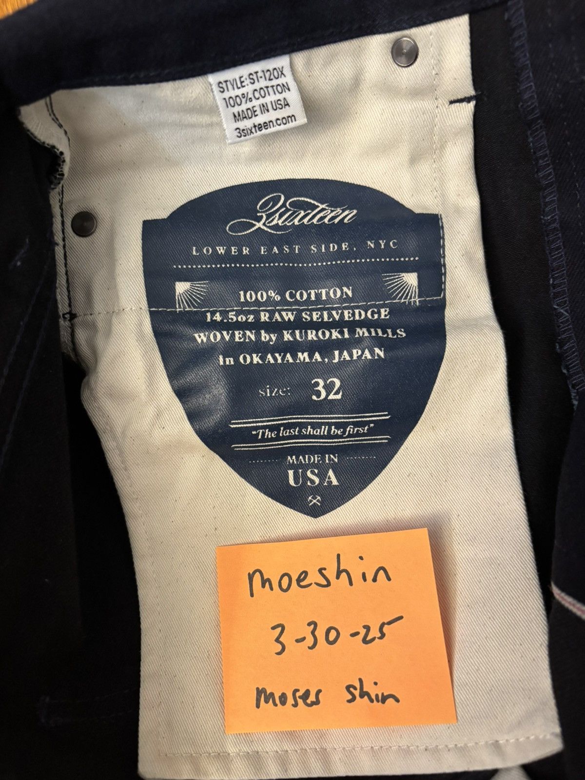 3sixteen 3Sixteen Slim Tapered 14.5oz Shadow Selvedge Indigo ST-120x Size US 32 / EU 48 - 3 Thumbnail