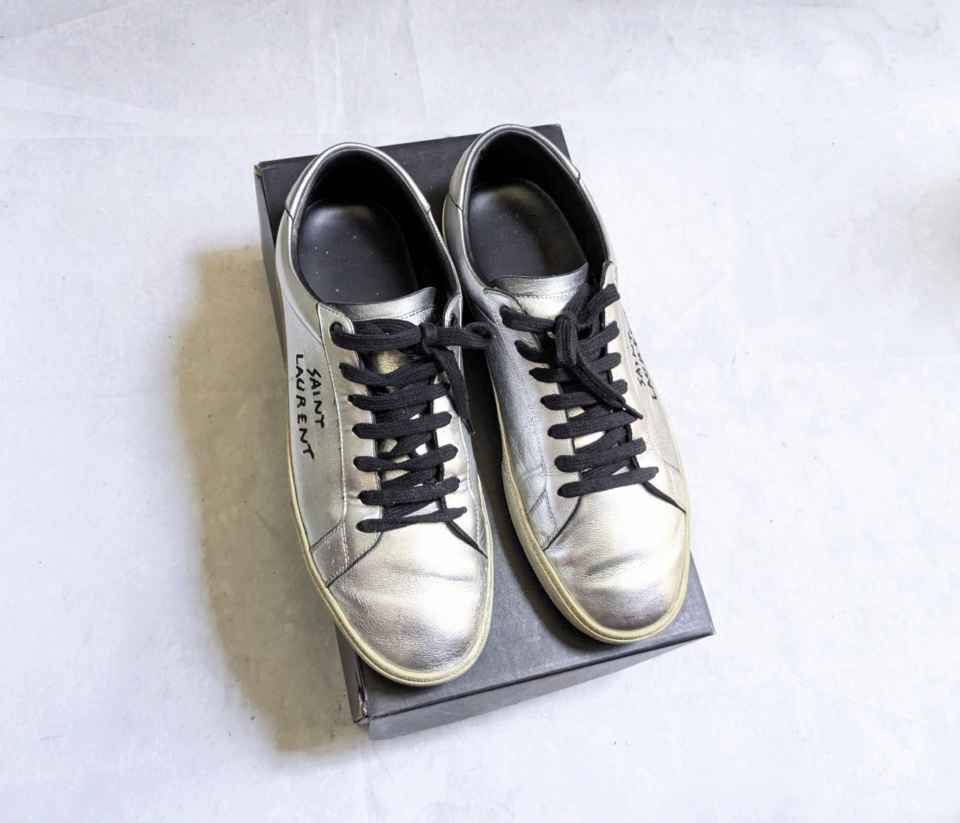 Saint Laurent Paris Saint Laurent Sneakers Silver 12 45 Low Tops Leather Court Size US 12 / EU 45 - 2 Thumbnail