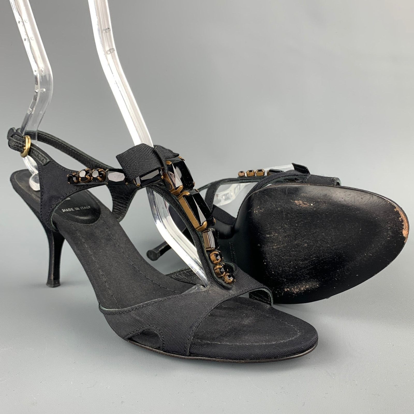Miu Miu MIU MIU Size 7.5 Black Rhinestone Strappy Sandals Size US 7.5 / IT 37.5 - 4 Thumbnail