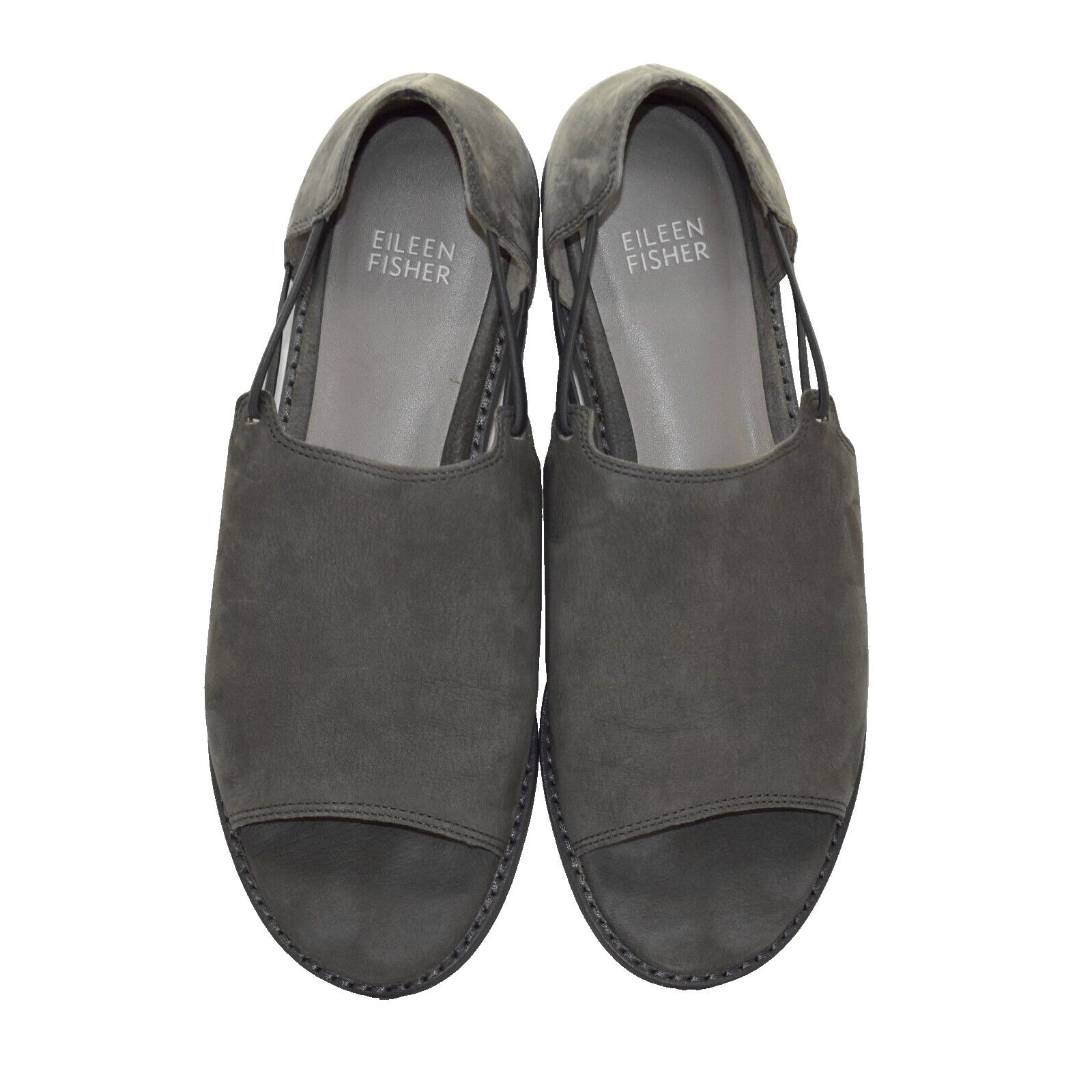 Eileen Fisher EILEEN FISHER Grey Nubuck Elastic Stripes Flat Sandals Sz 8 Size US 8 / IT 38 - 4 Thumbnail