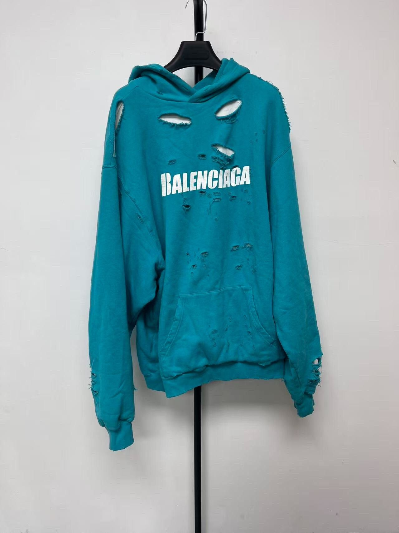 Balenciaga Balenciaga Distressed Blue Hoodie for Men Size US XS / EU 42 / 0 - 1 Thumbnail