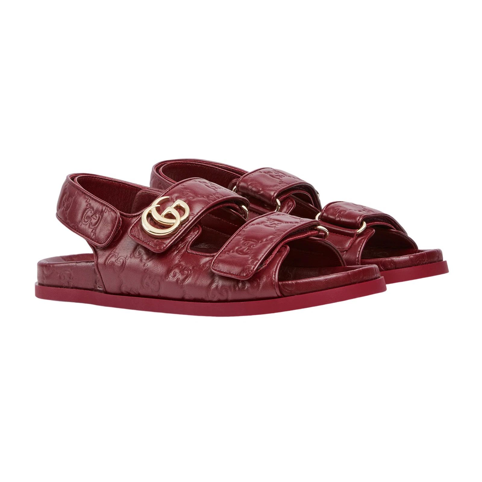 Gucci GUCCI Double G Rosso Ancora Red Leather Sandals New Size US 8 / IT 38 - 1 Thumbnail