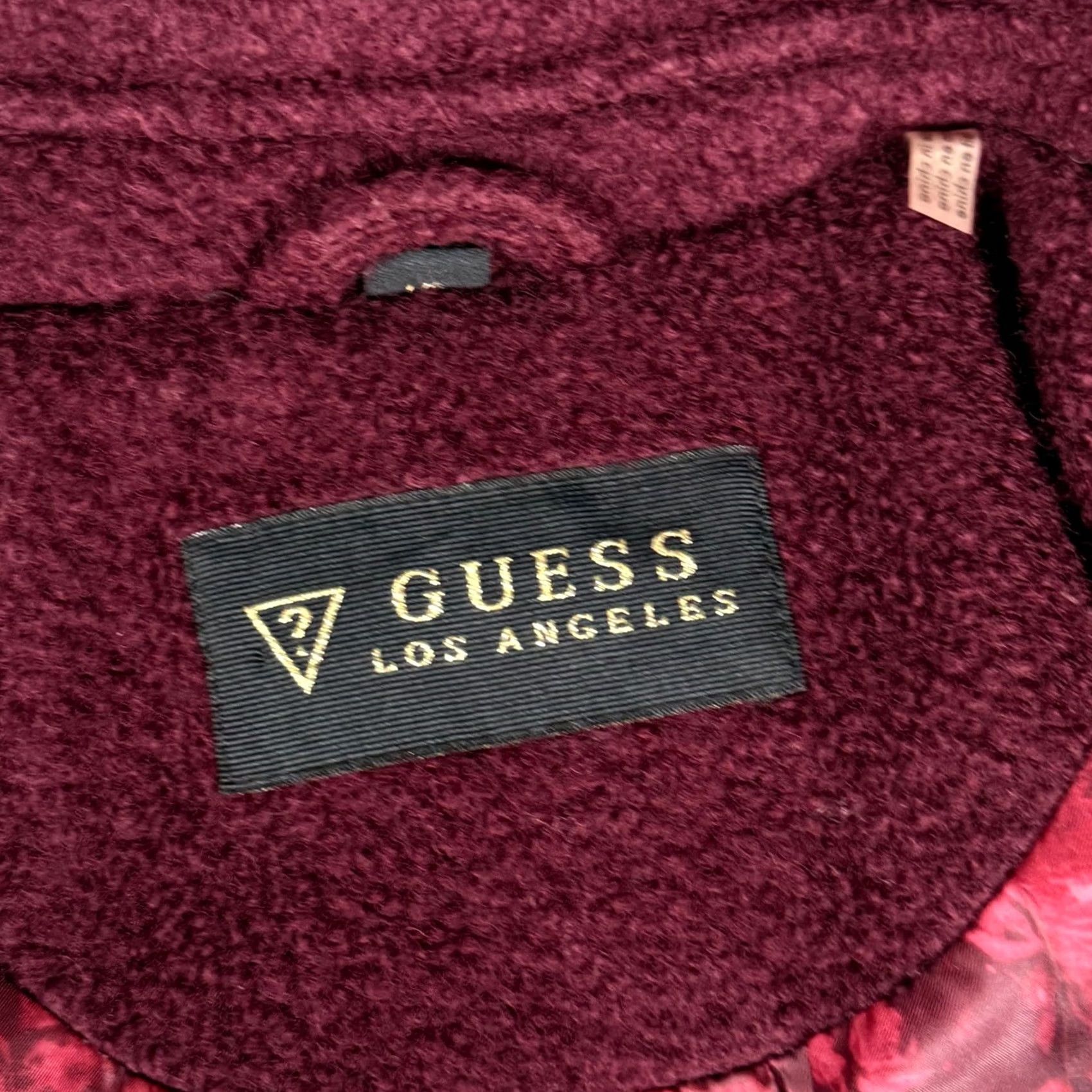 Guess VINTAGE? No — Guess Wool Blend Pea Coat L Womens Burgundy Floral Lining Button Closure Zippered Sleeves Mid-Length Winter Outerwear Coat Size L / US 10 / IT 46 - 5 Thumbnail
