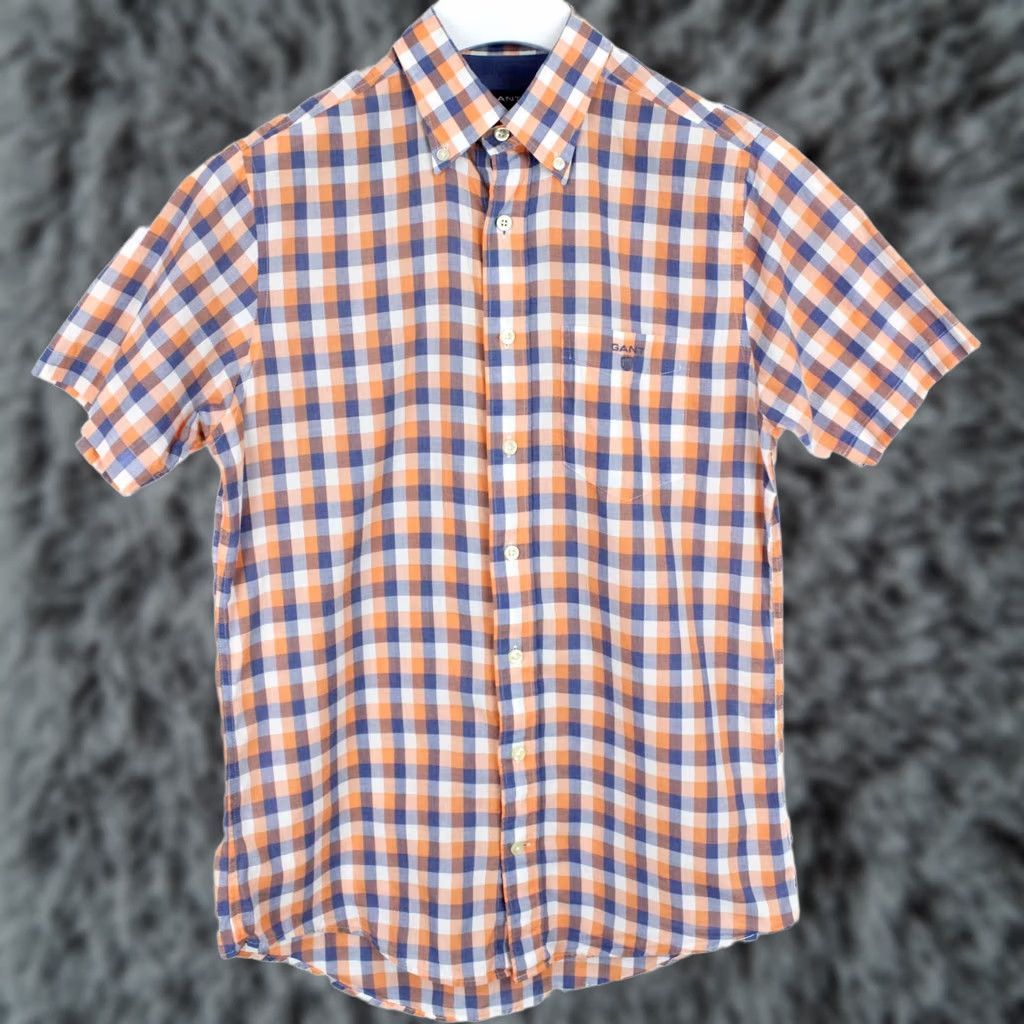 Gant GANT Heather Poplin Fitted Shirt Men M Button-Down Plaid Pocket Button-Up Short Sleeve Multicoloured/HBT Size US M / EU 48-50 / 2 - 1 Thumbnail
