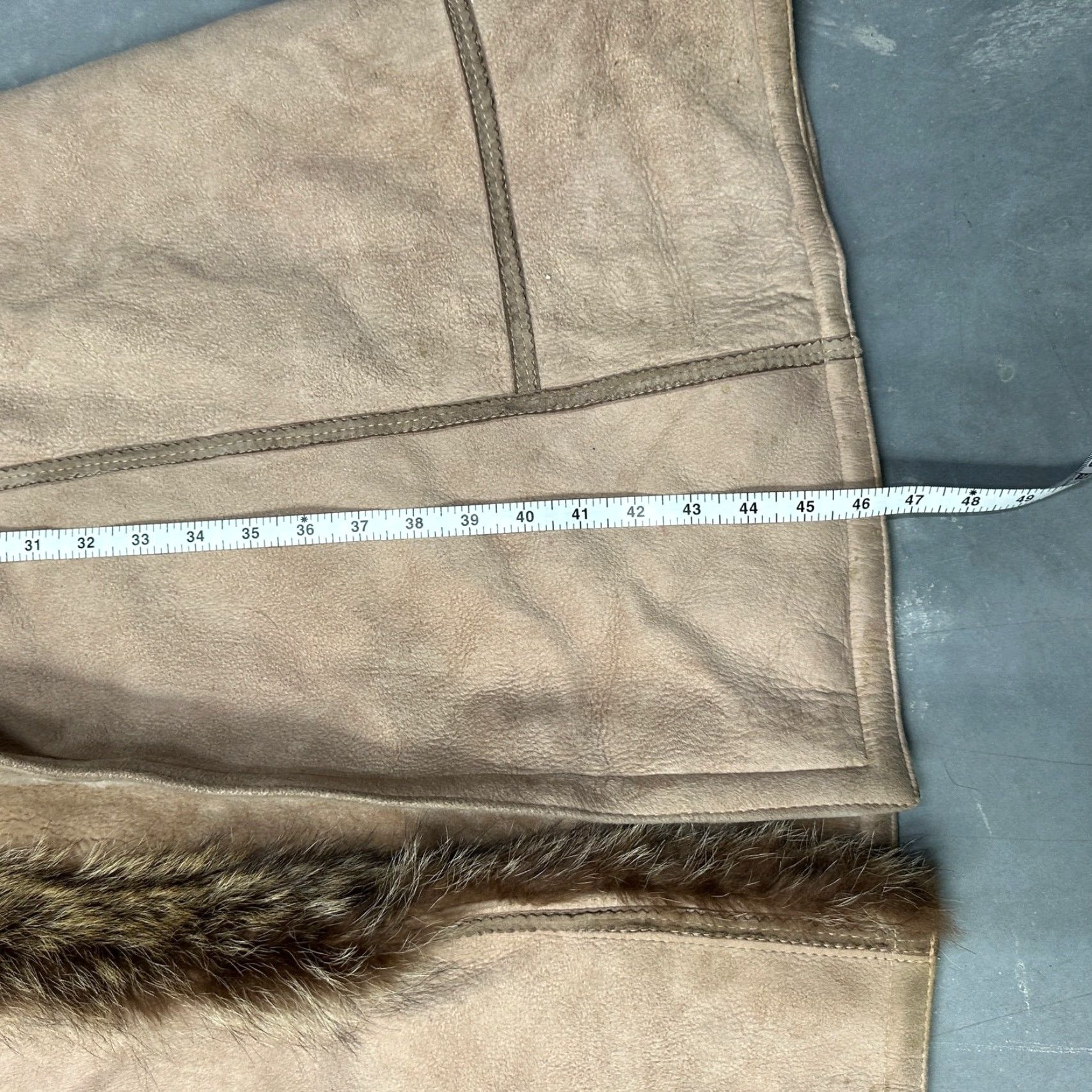 Avenue VINTAGE Sawyer of Napa Leather Long Coat Womens 12 Beige Fur Trim overcoat Jacket Size XL / US 12-14 / IT 48-50 - 5 Thumbnail