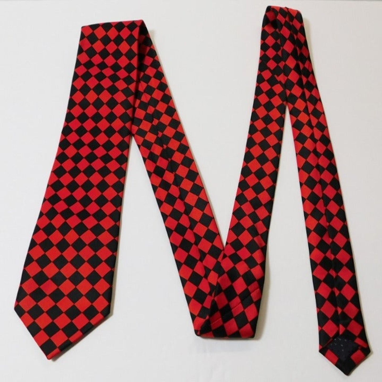 Other Hand Made Red Black Checkered Polyester Tie Size ONE SIZE - 2 Thumbnail