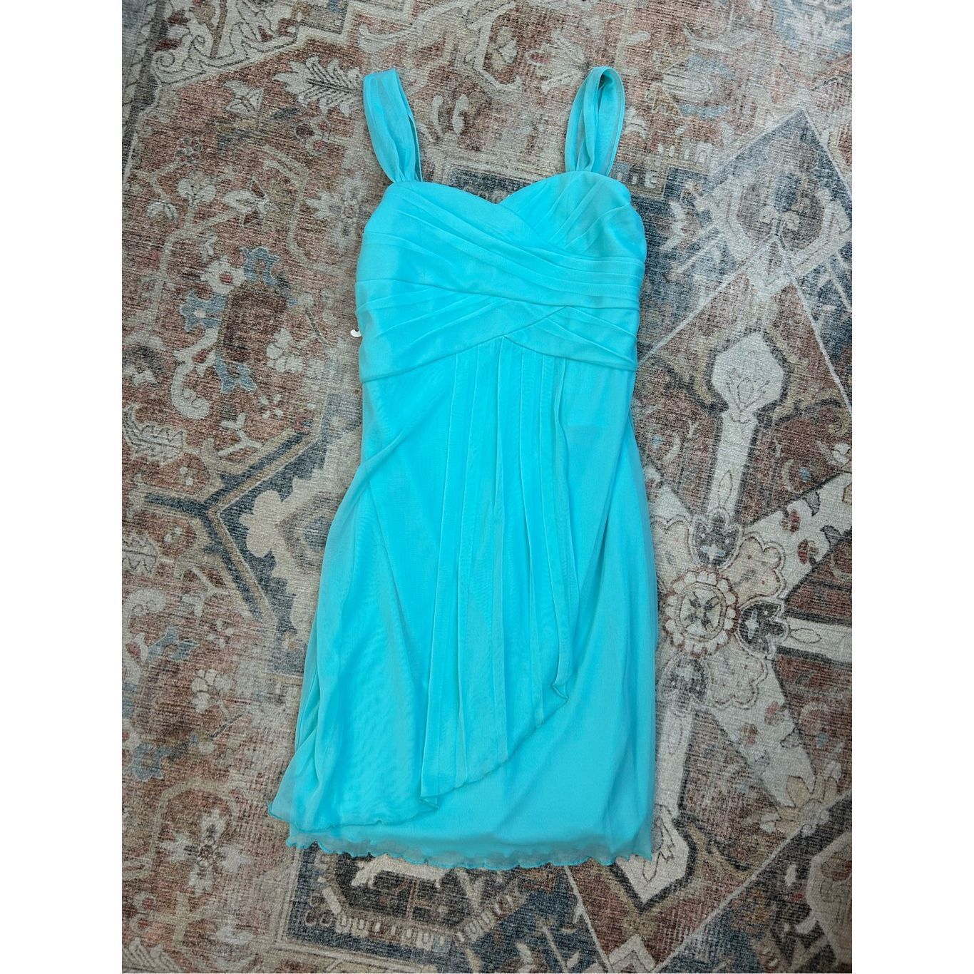 BREDA David's Bridal NWT Chiffon Light Teal Ruffle Short Dress - G Size XL / US 12-14 / IT 48-50 - 1 Thumbnail