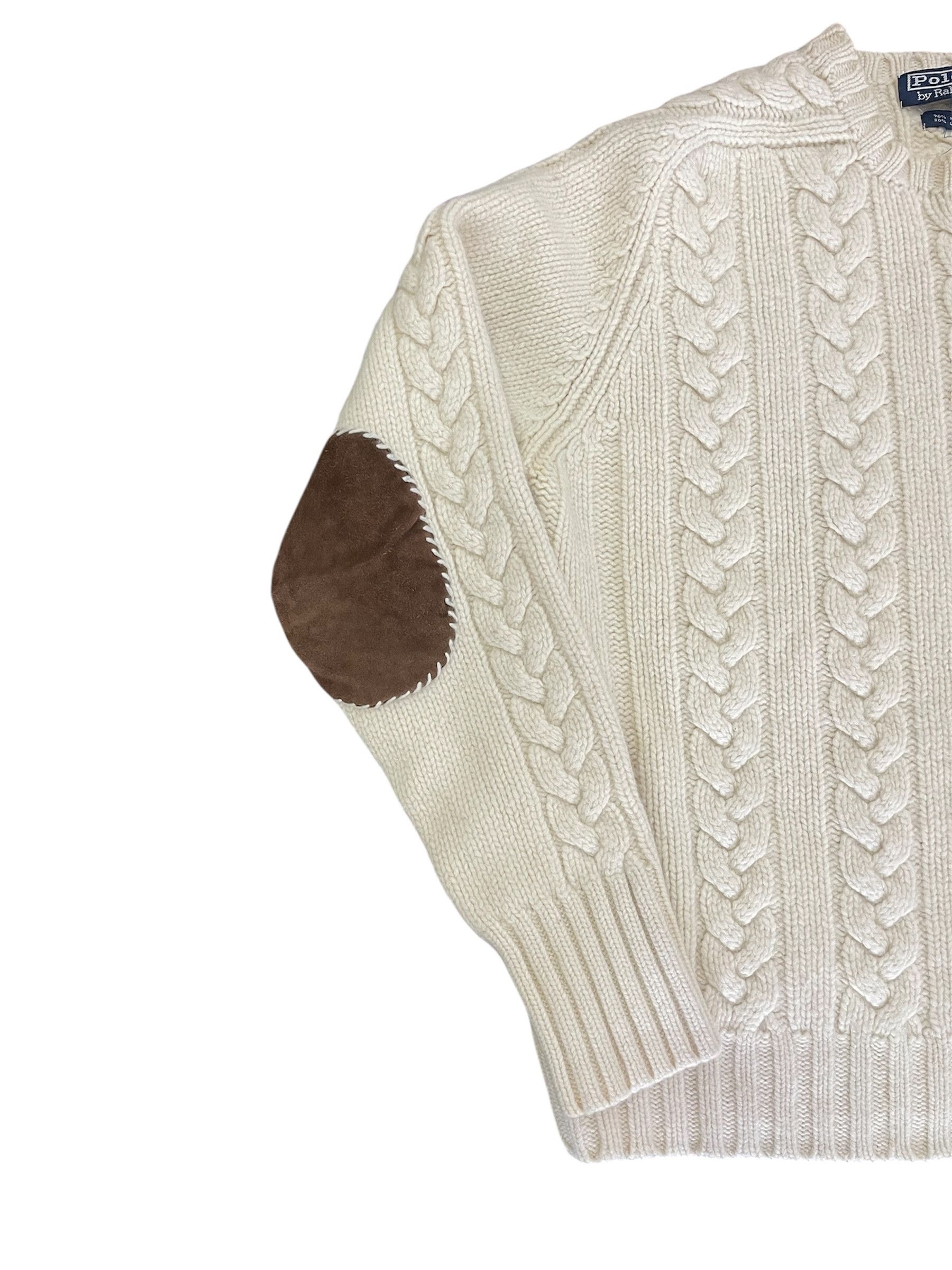 Polo Ralph Lauren × Ralph Lauren Polo Wool Knitwear Jumper Pullover Suede Elbow Size L / US 10 / IT 46 - 2 Thumbnail
