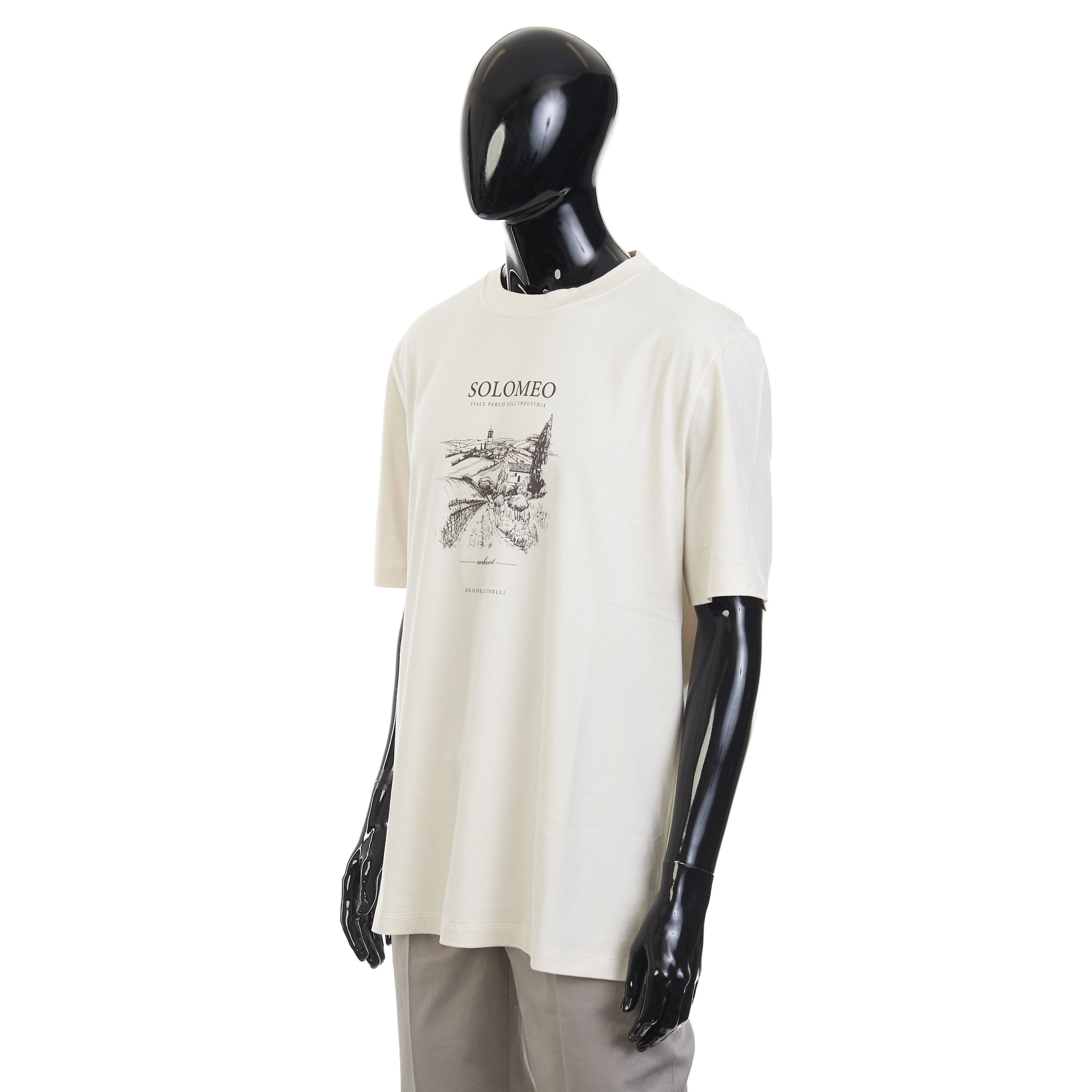 Brunello Cucinelli Beige Cotton Jersey Crew-neck Tshirt With Print Size 3XL Size US XXL / EU 58 / 5 - 2 Thumbnail