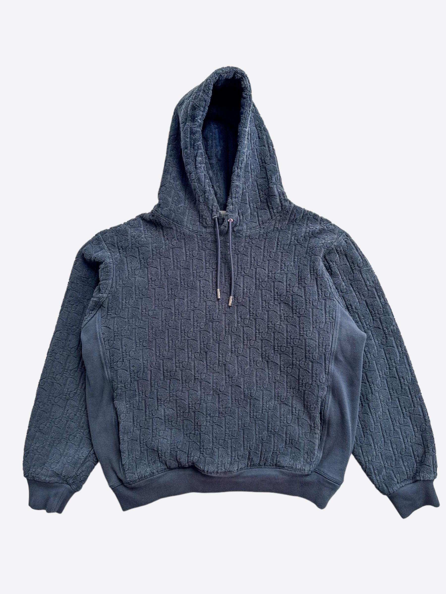 image of Dior Navy Oblique Towel Hoodie, Men's (Size XL)