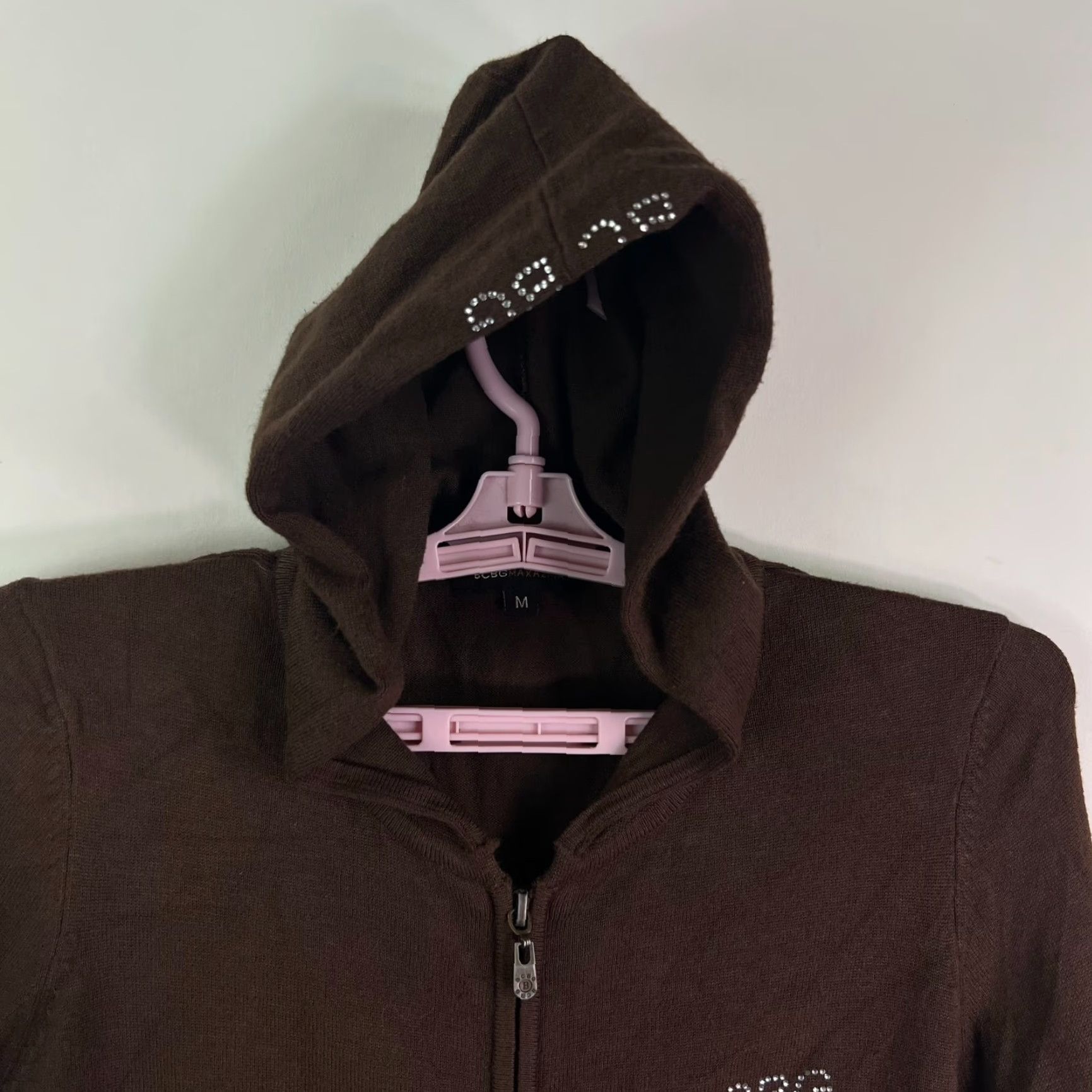 Bcbgmaxazria BCBGMAXAZRIA Rhinestone Hoodie Womens Size M Brown Full Zip Activewear 90s Size M / US 6-8 / IT 42-44 - 3 Thumbnail
