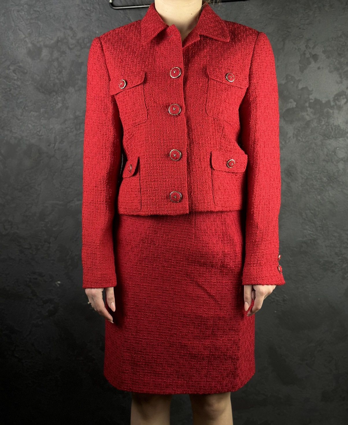 Versace × Vintage Archive!! VERSACE Classic V2 80s Red Skirt Jacket Suit Wool Size M / US 6-8 / IT 42-44 - 3 Thumbnail