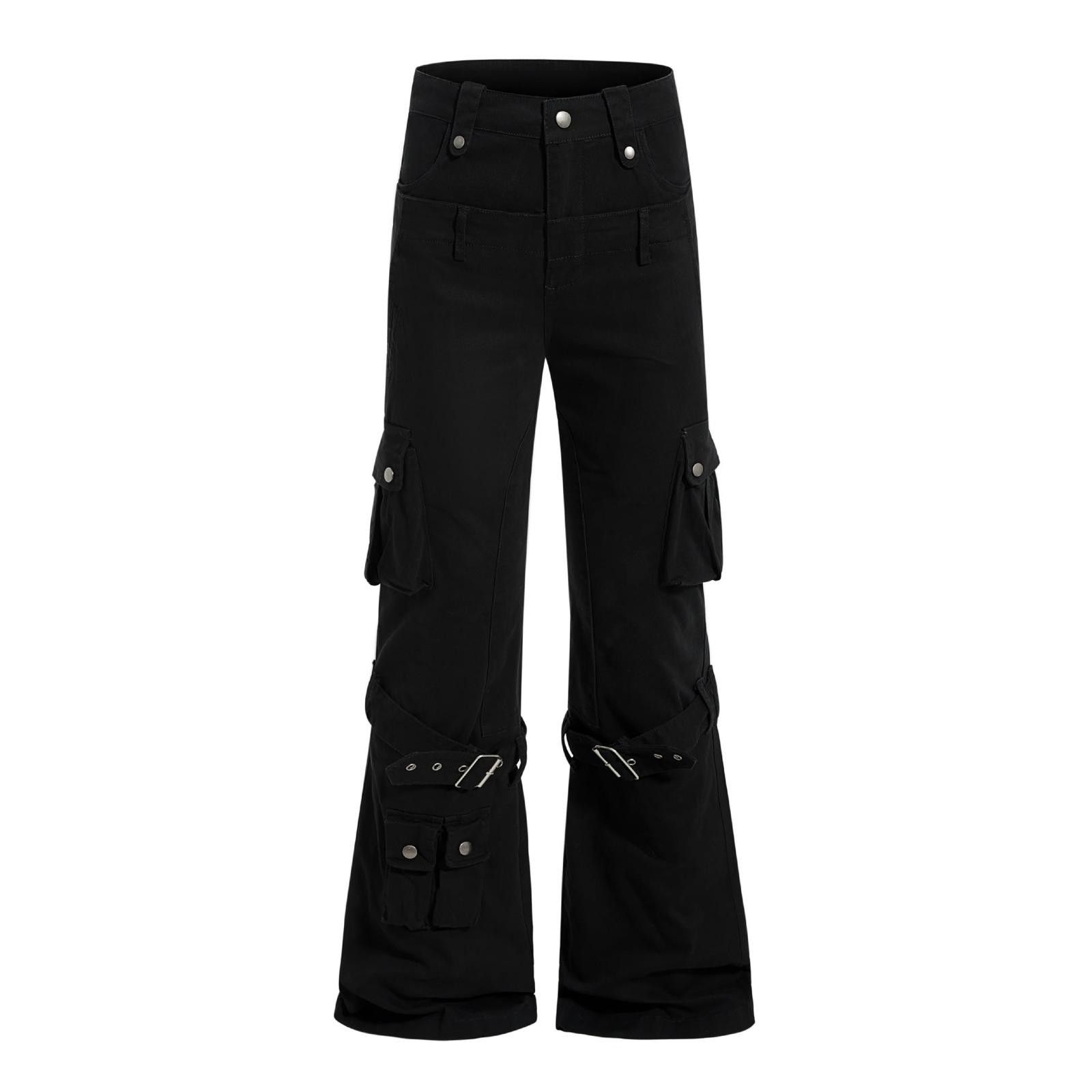 Other Black Flared Cargo Pants with Buckle and Pocket Details Size US 30 / EU 46 - 1 Thumbnail