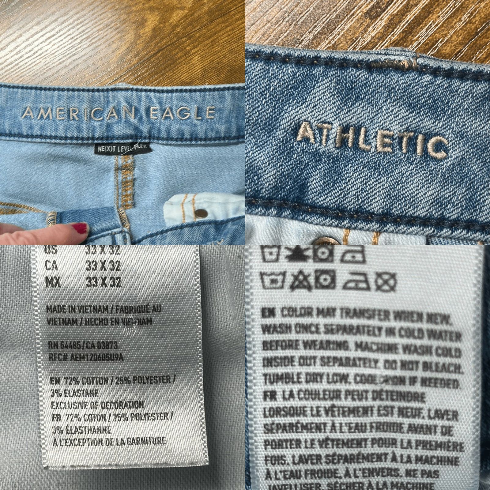 Vintage American Eagle Athletic Jeans Mens 33 x 32 Light Wash Next Level Flex Stretch Size US 33 - 8 Thumbnail
