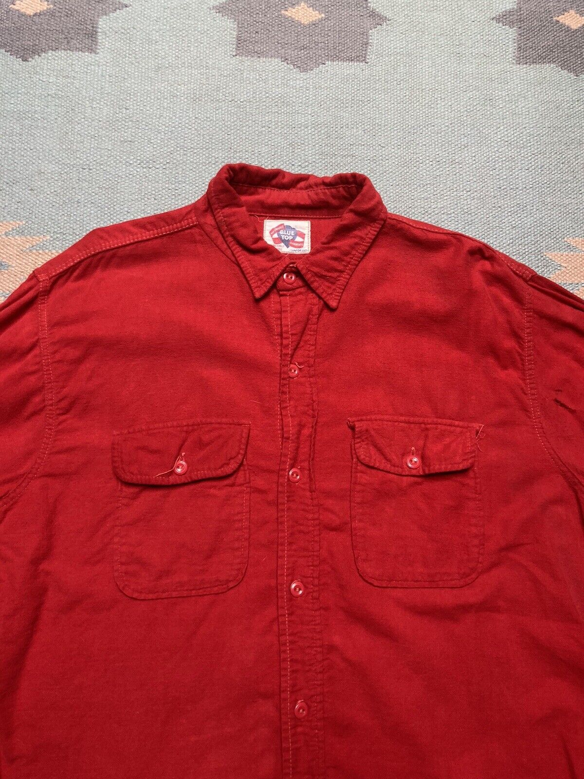 Vintage VTG 50s brushed cotton chamois shirt blue top long sleeve L Size US L / EU 52-54 / 3 - 2 Thumbnail
