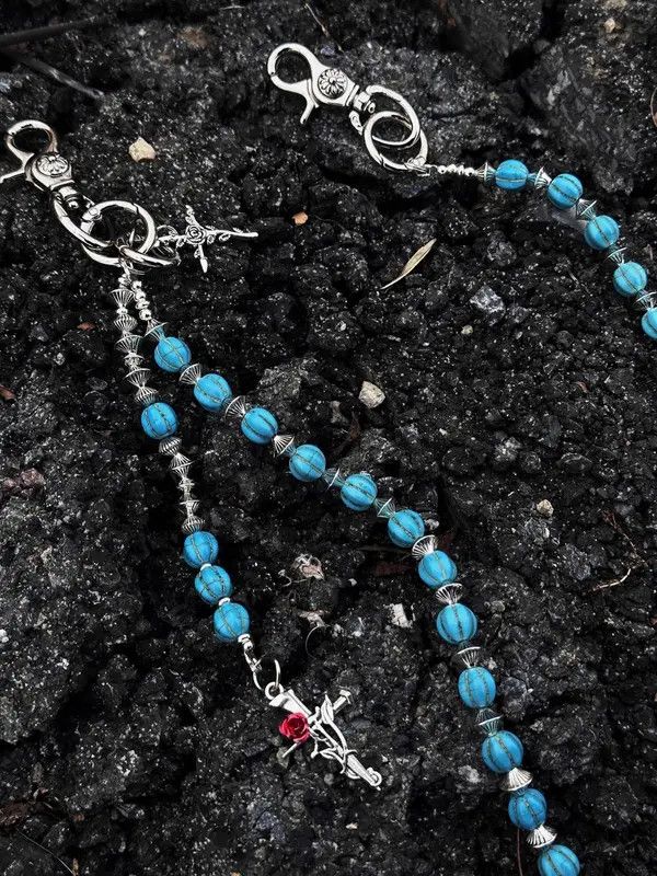 Jewelry Blue Crack Stone Round Beads Cleanfit Wallet Chain Size ONE SIZE - 4 Thumbnail