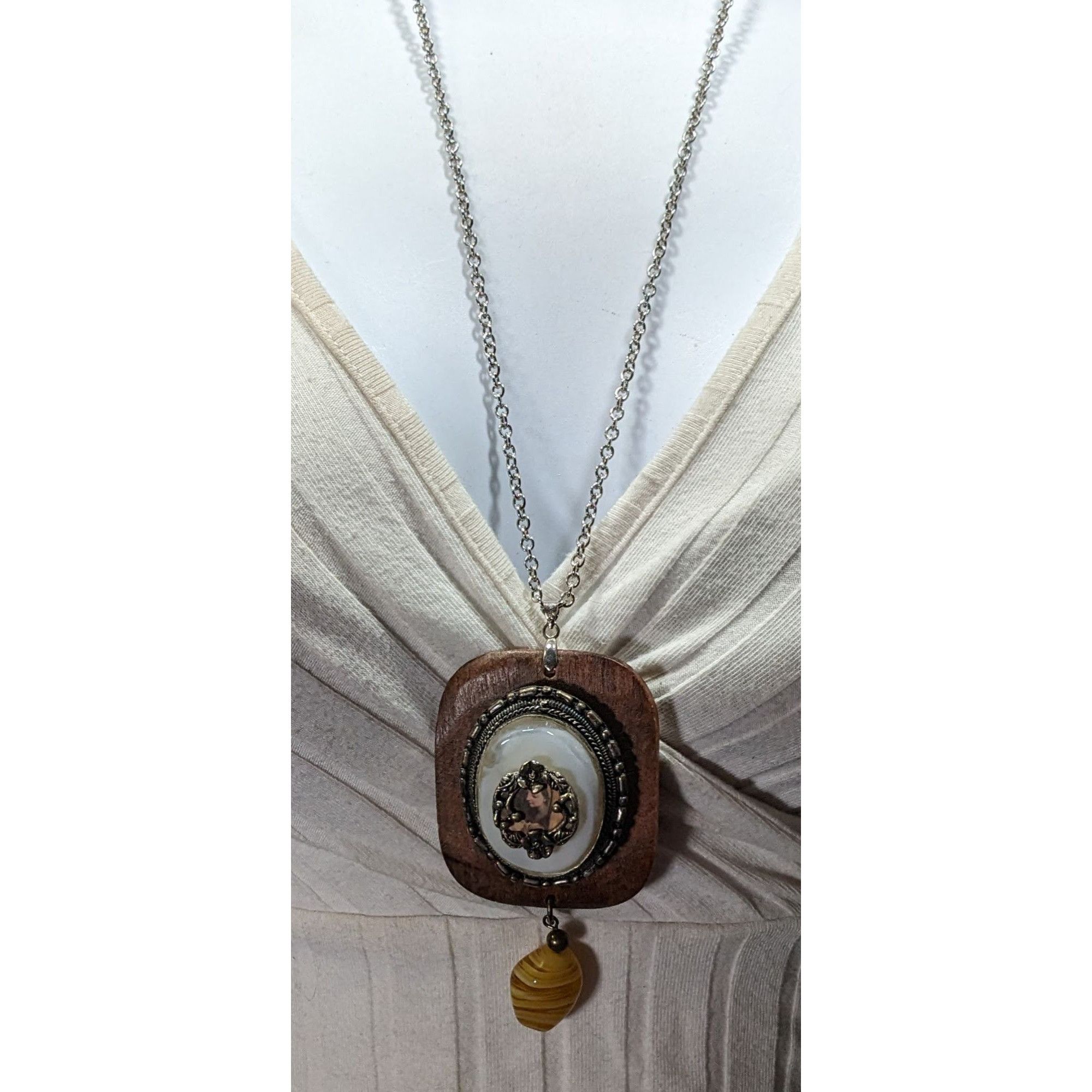 Handmade Vintage Handmade Victorian Mixed Media Pendant Necklace Size ONE SIZE - 6 Thumbnail