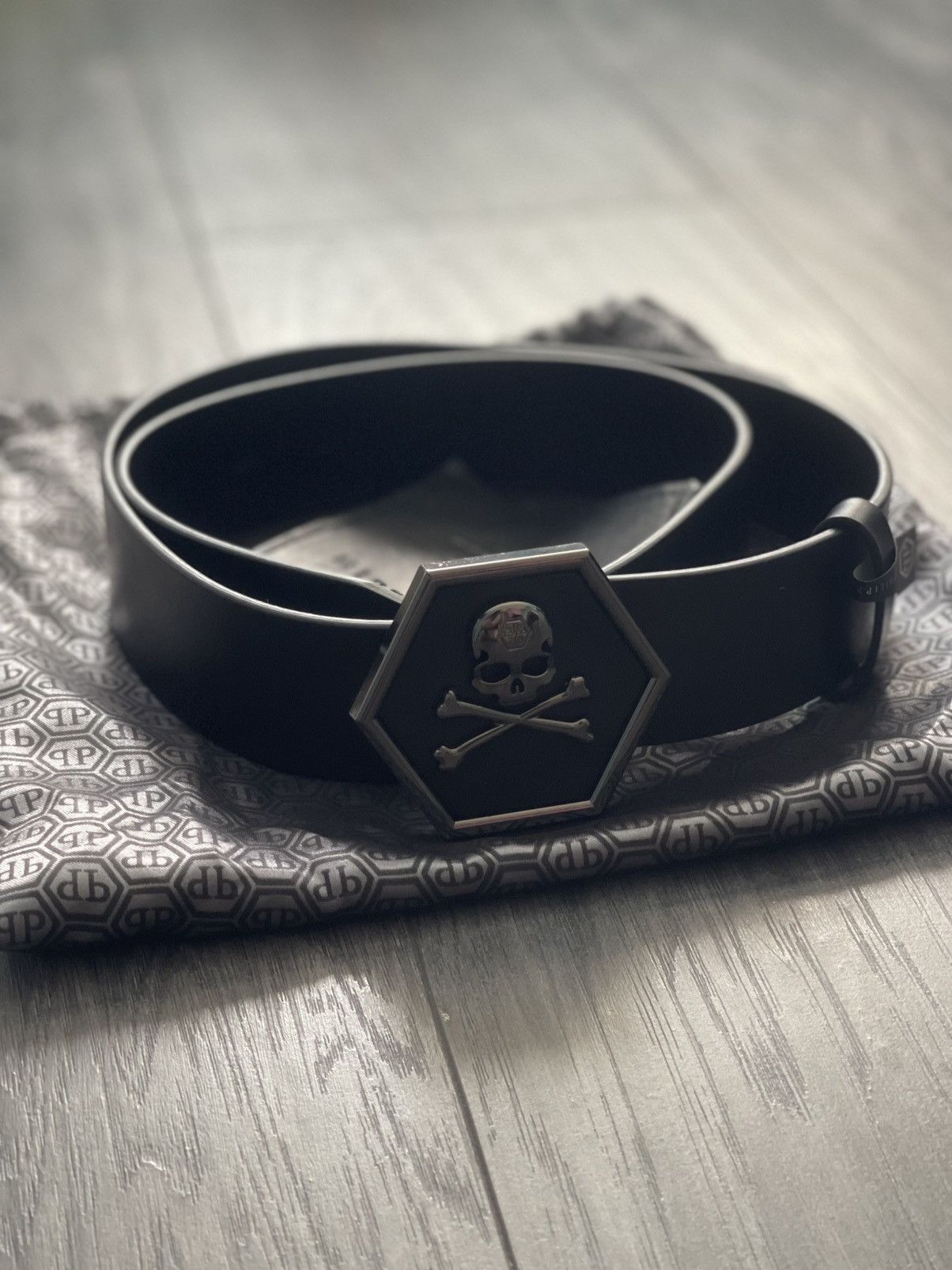 Philipp Plein Philipp Plein Skull Black Leather Hexagon Belt (100cm) Size ONE SIZE - 2 Thumbnail