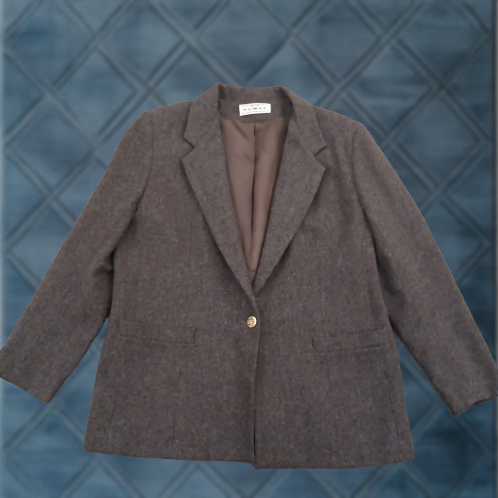 Vintage VINTAGE Dumas Blazer Women Petite Size 12 Gray Wool Single-Breasted One-Button Notch Lapel Womens Size XL / US 12-14 / IT 48-50 - 1 Thumbnail