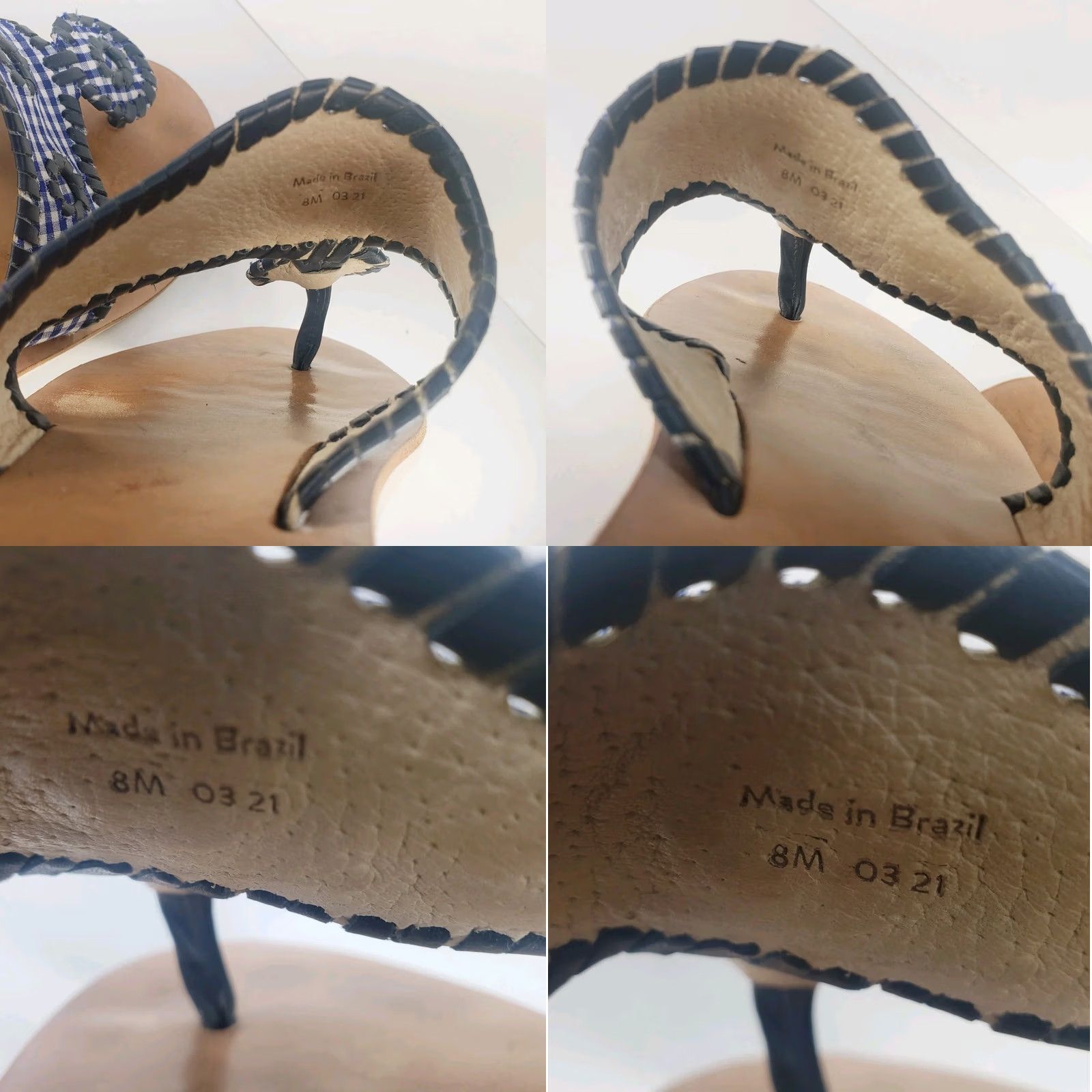 Jack Rogers JACK ROGERS Blue Gingham Check Whipstitch Fabric Slides Sandals 8M Womens Slip On Casual Size US 8 / IT 38 - 9 Thumbnail