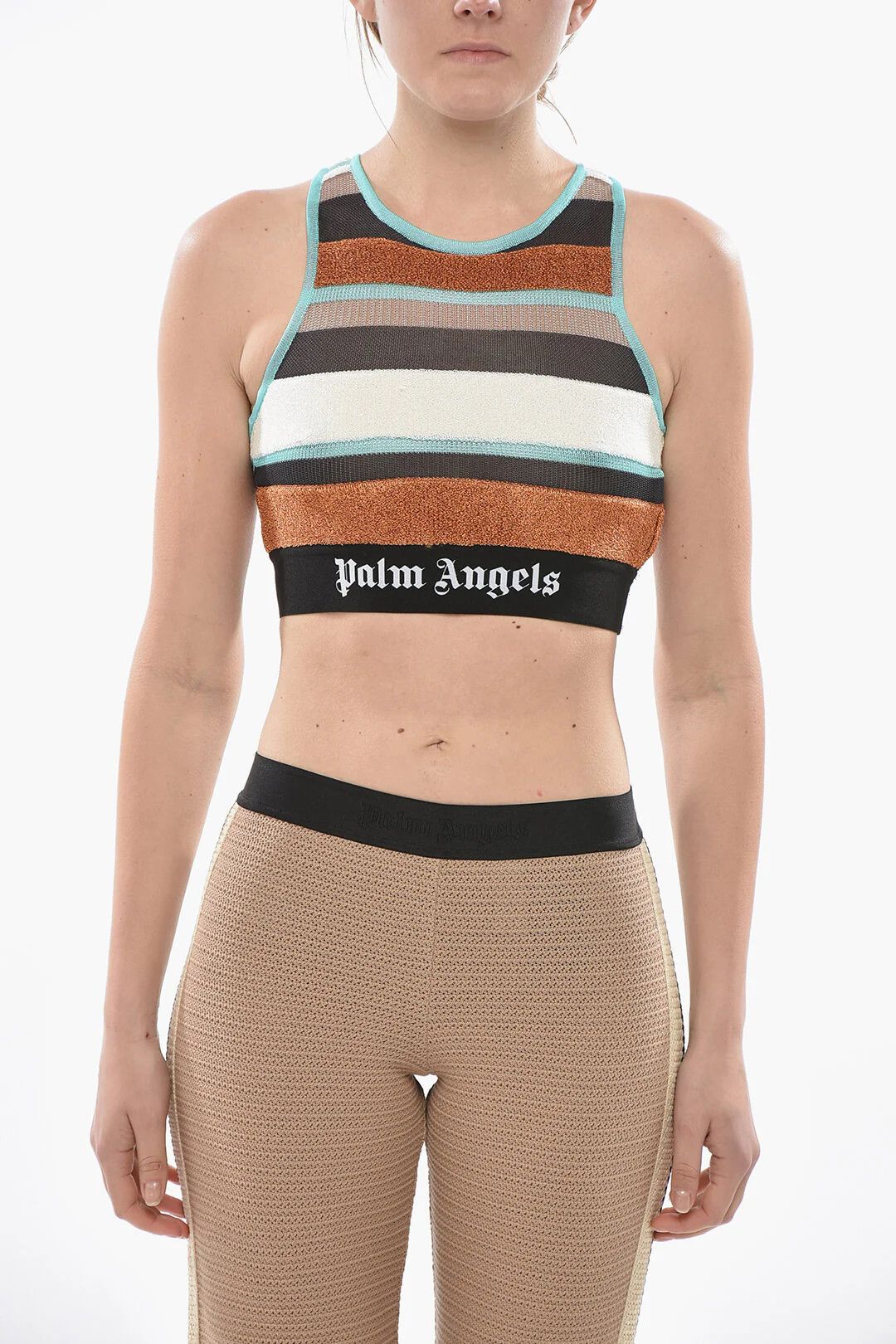Palm Angels og1mm0326 Lurex Knit Crop Top Multicolor Size S / US 4 / IT 40 - 1 Thumbnail
