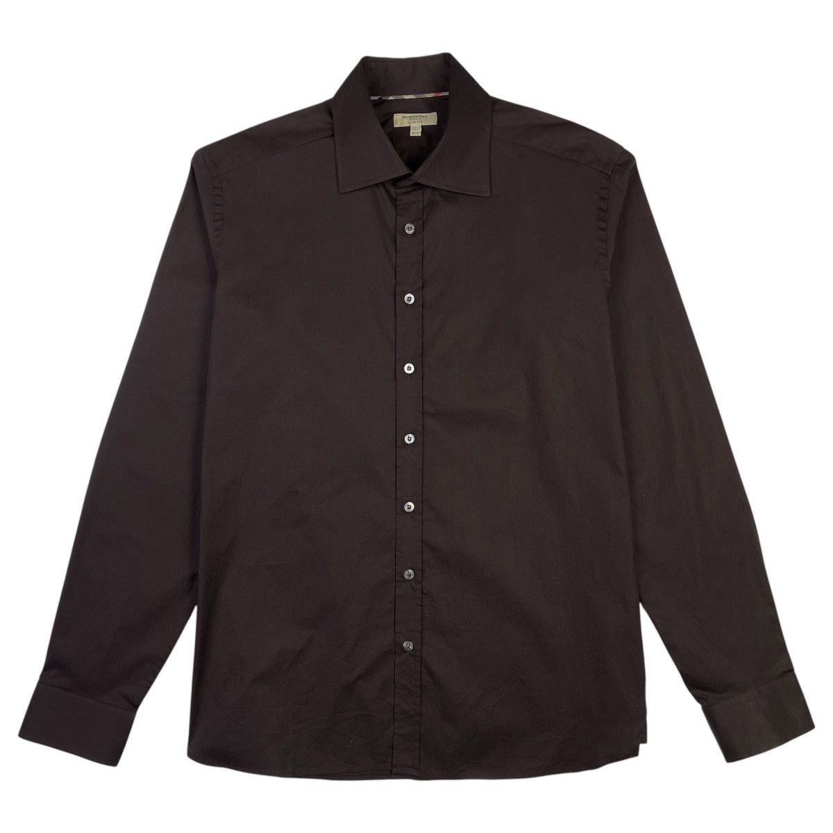 Burberry × Designer Burberry London Plain Brown Long Sleeve Button Up Shirt Size US L / EU 52-54 / 3 - 3 Thumbnail
