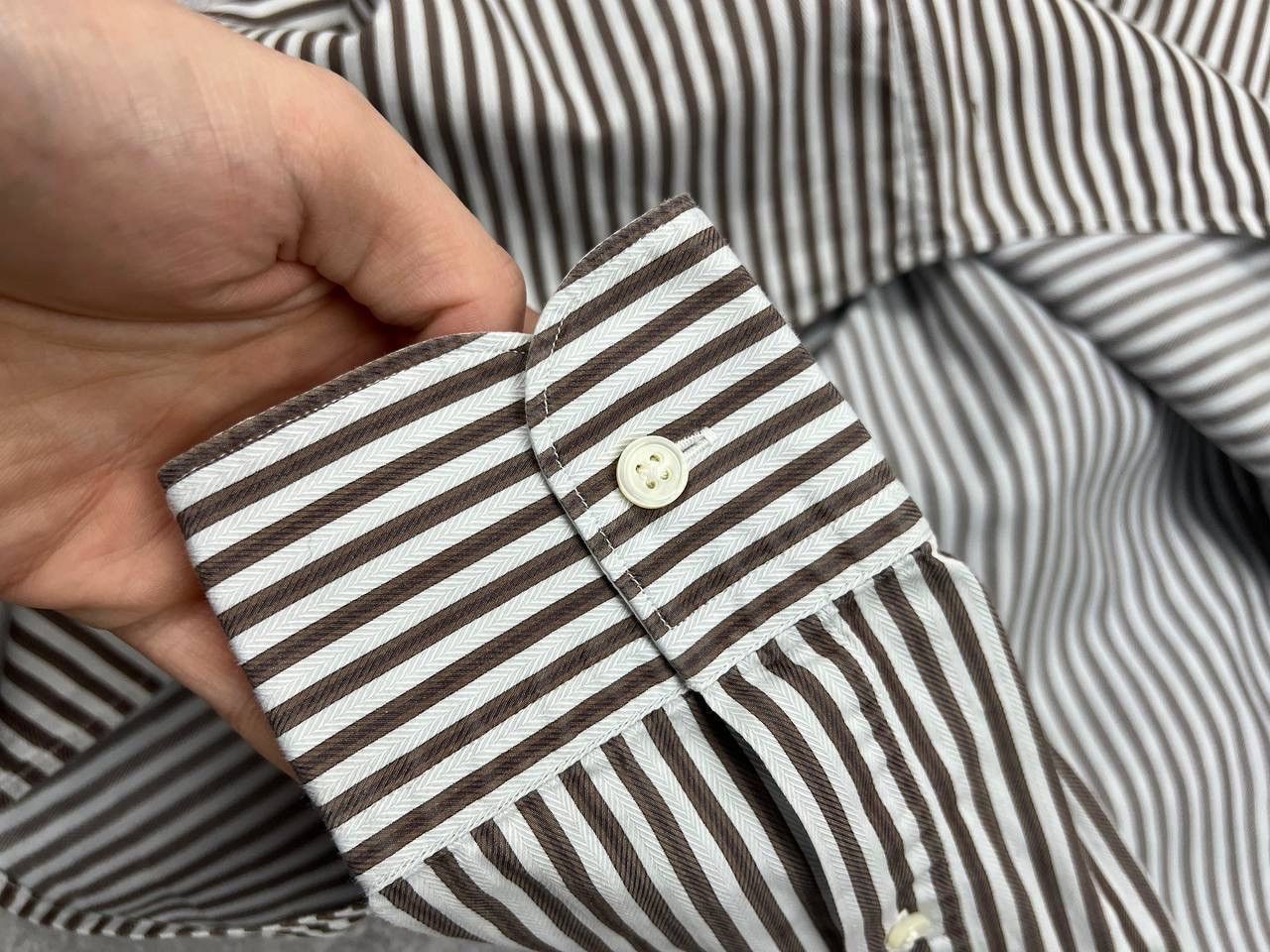Z Zegna Ermenegildo Zegna Men Striped Shirt Brown White Size L Size US L / EU 52-54 / 3 - 8 Thumbnail
