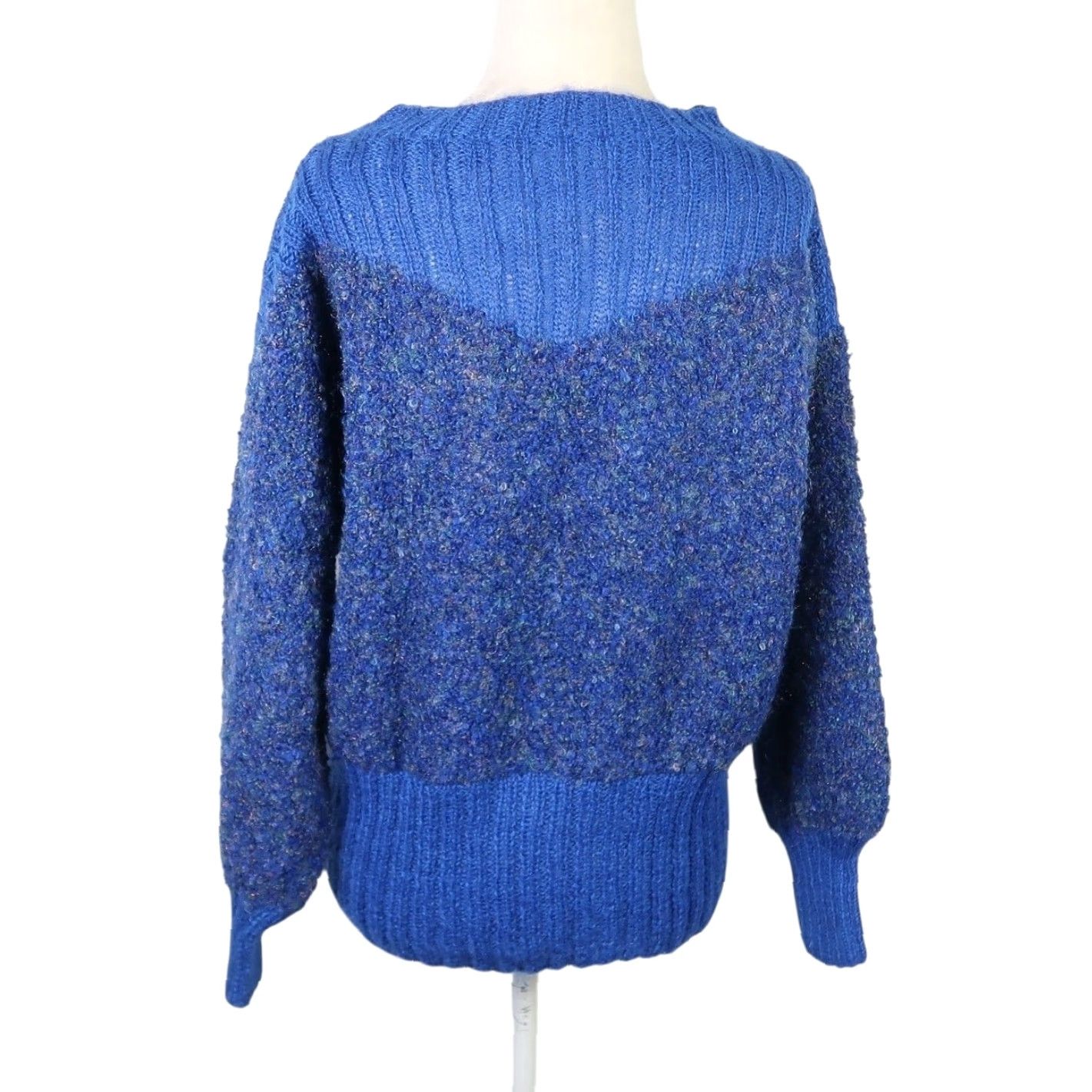 Vintage VINTAGE 80s Cobalt Blue Fuzzy Marled Chunky Knit Sweater L Shirt? Size L / US 10 / IT 46 - 4 Thumbnail