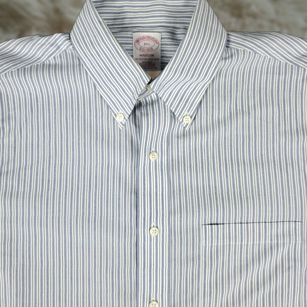 Brooks Brothers Brooks Brothers Dress Shirt Mens 15.5 Blue Striped Short Sleeve Button-Down Regular Cotton Size 40R - 1 Thumbnail