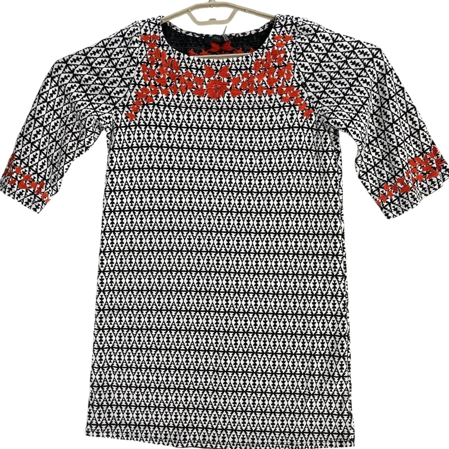 Vintage THML Mini Dress PM Black White Orange Embroidered Boho Hippie Artsy Dress Short Long Sleeve Women Petite Size M / US 6-8 / IT 42-44 - 3 Thumbnail