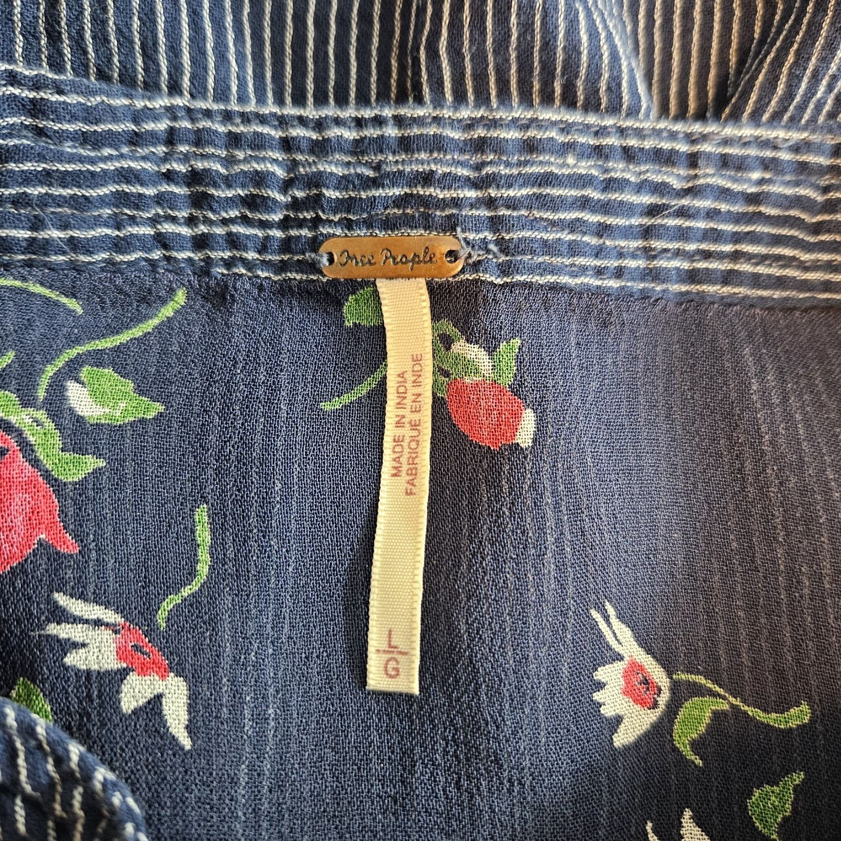 Free People Free People Hearts and Colors Tunic Top Blouse L Blue Green Stripe Floral Womens Shirt Size L / US 10 / IT 46 - 5 Thumbnail