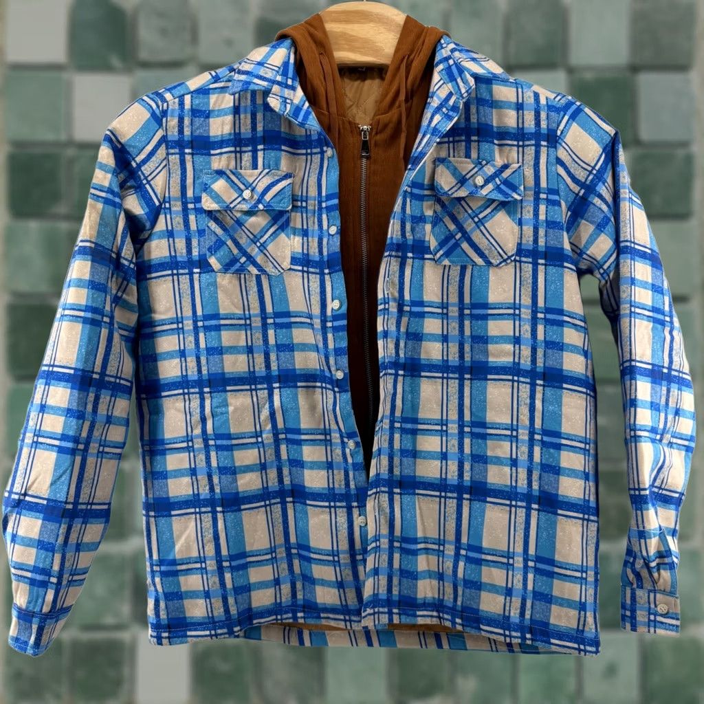 Vintage VINTAGE Blue Plaid Hooded Jacket M Mens Shacket Quilted Zip Front Button Closure Outerwear Fall Outdoor Hiking Size US M / EU 48-50 / 2 - 1 Thumbnail
