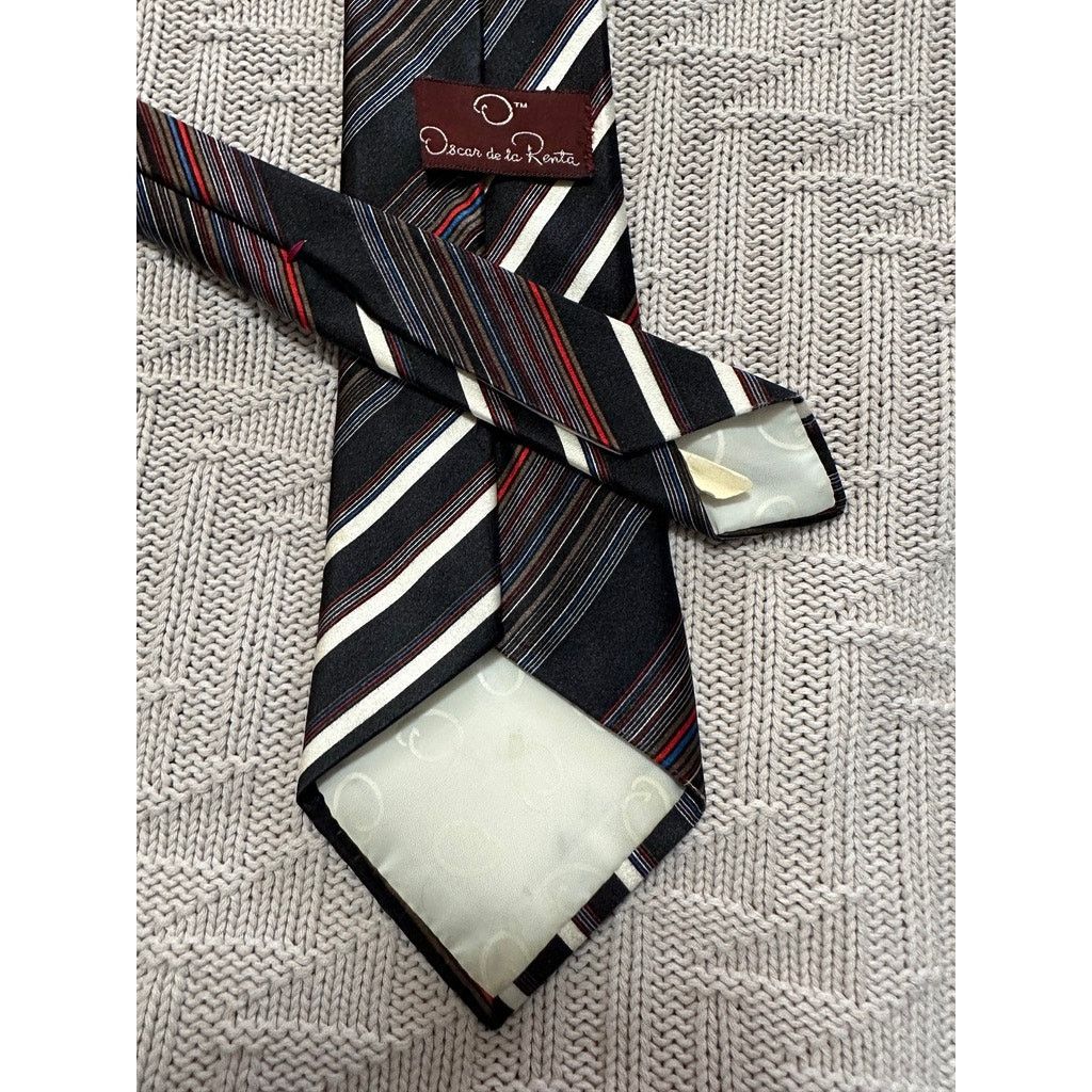 Oscar De La Renta Oscar de la Renta brown striped silk tie Size ONE SIZE - 3 Thumbnail