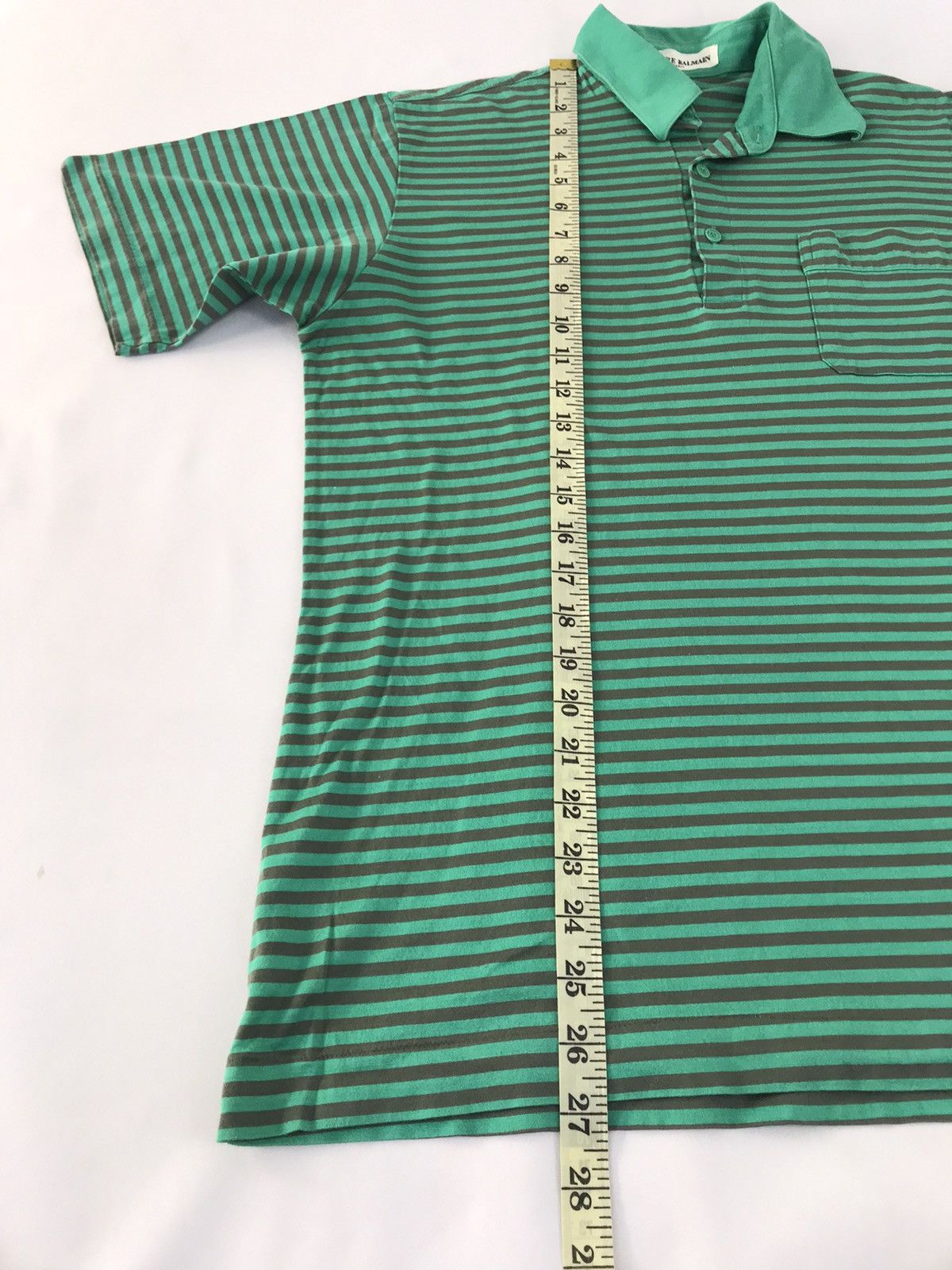 Pierre Balmain 90s Pierre Balmain Paris Single Pocket Stripe Green Polo Tee Size US M / EU 48-50 / 2 - 11 Thumbnail