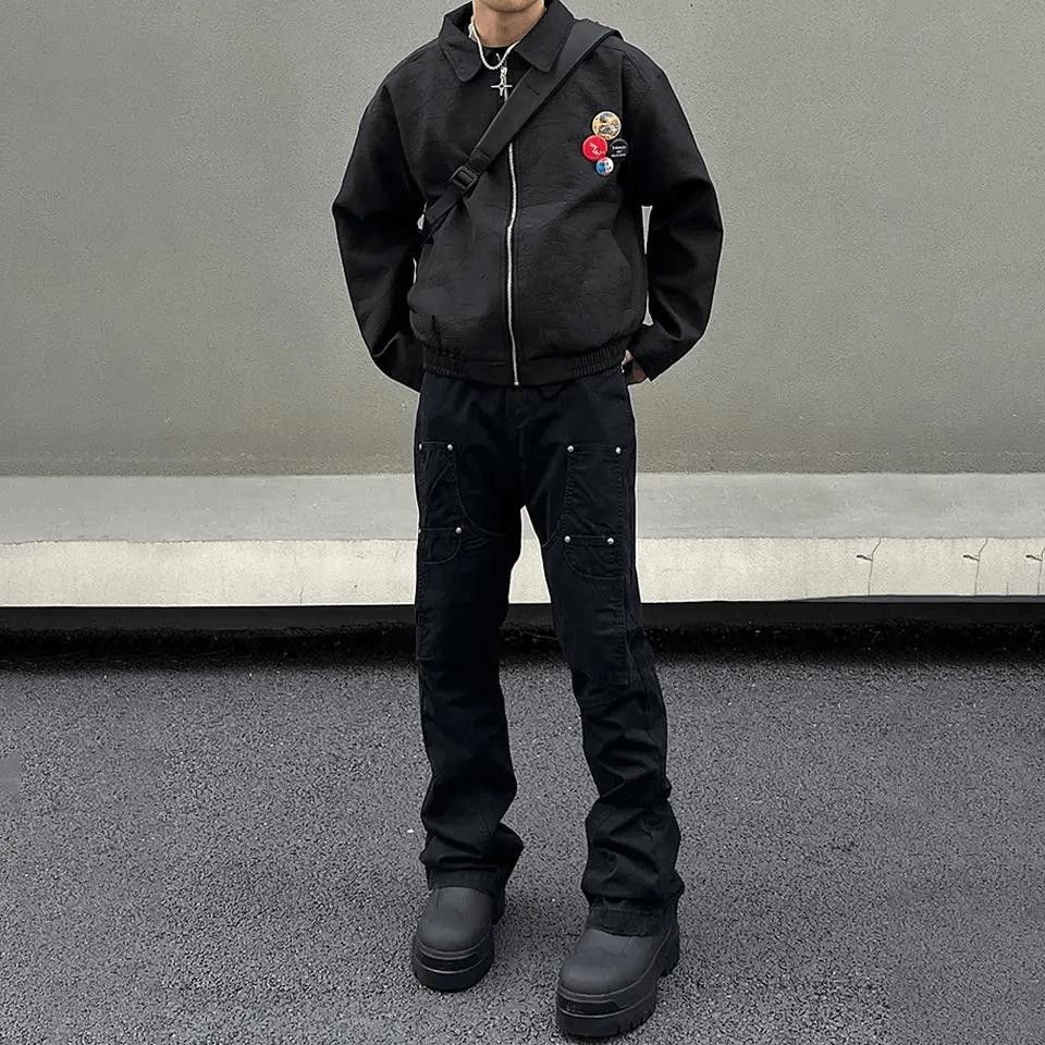 Black Slim Straight Carpenter Cargo Pants