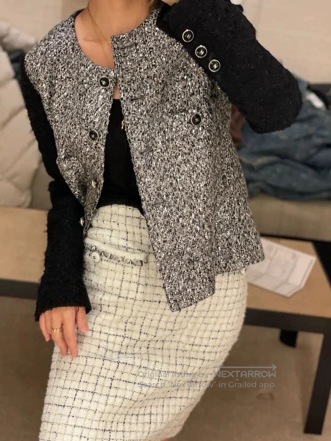 Chanel Chanel Silver Sequin Embroidered Black Coat. Size US M / EU 48-50 / 2 - 9 Thumbnail