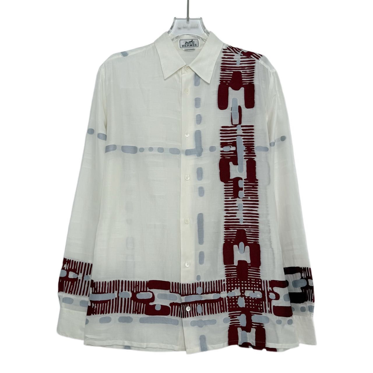 Hermes Hermes White Irregular Pattern Shirt K26WX Size US S / EU 44-46 / 1 - 1 Thumbnail