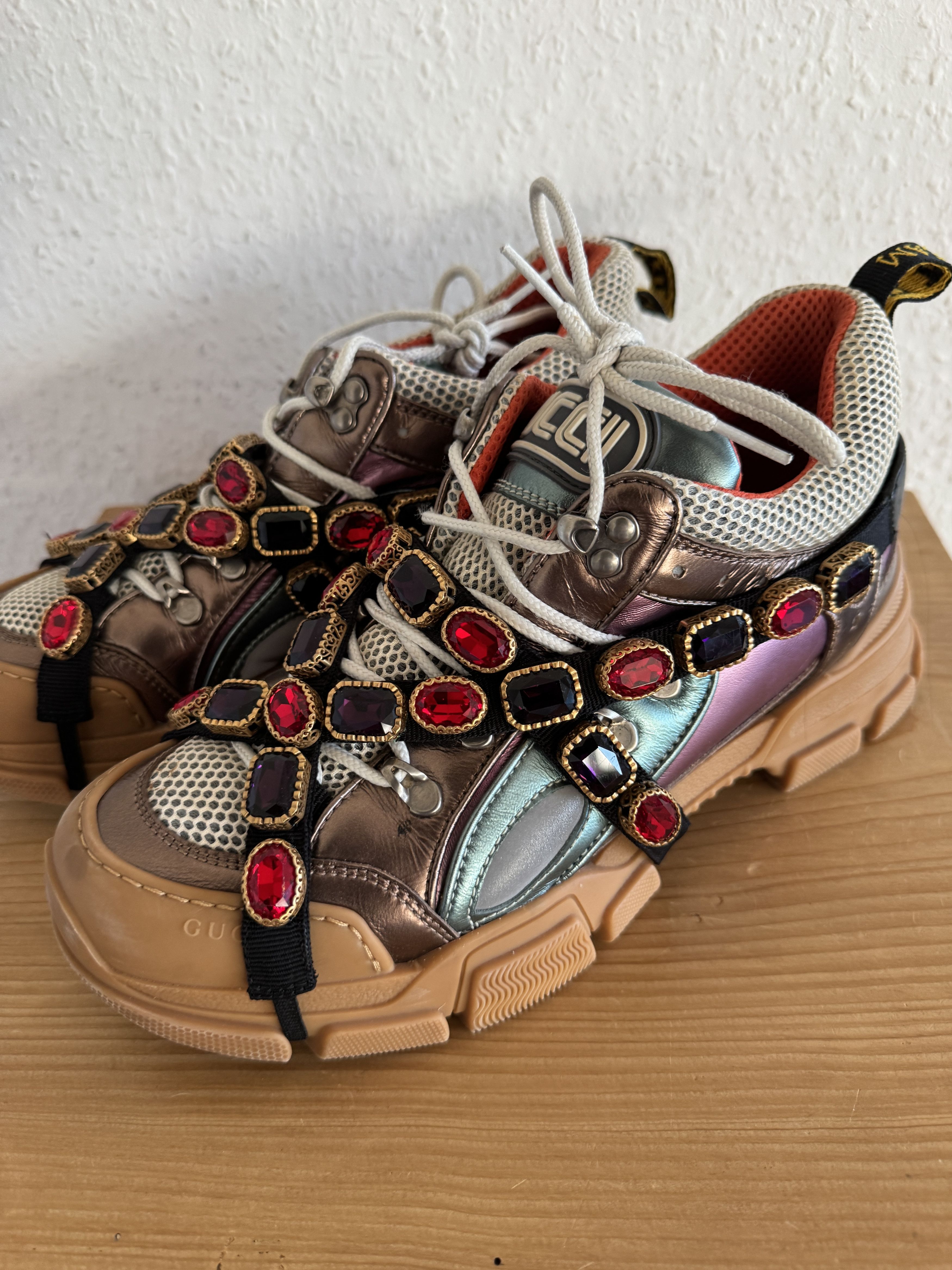 Gucci $1590 Green Flashtrek Low With Crystals Playboi Carti | Grailed