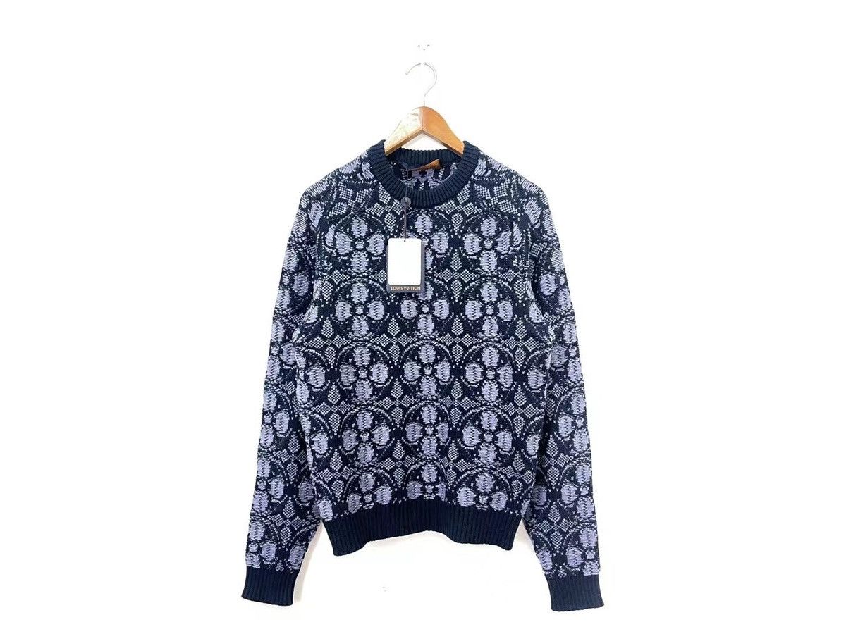 image of Louis Vuitton Monogram Flower Jacquard Sweater Crewneck in Black, Men's (Size Large)