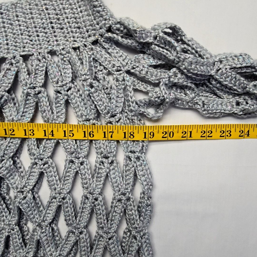 Handmade Knitted Off Shoulder Oversized M Crochet Sweater Sparkle Size M / US 6-8 / IT 42-44 - 7 Thumbnail