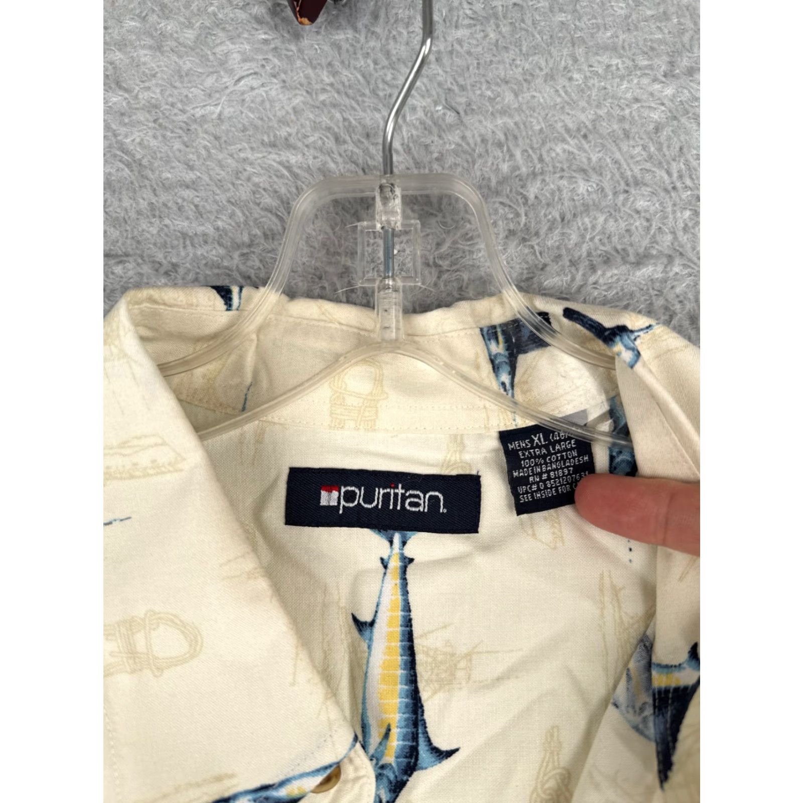 Nautica Puritan Shirt Men XL Ivory Button-Up Hawaiian 100% Cotton Aloha Beach Vacation Resort Short Sleeve Graphic Print Casual 60s? Size US XL / EU 56 / 4 - 7 Thumbnail