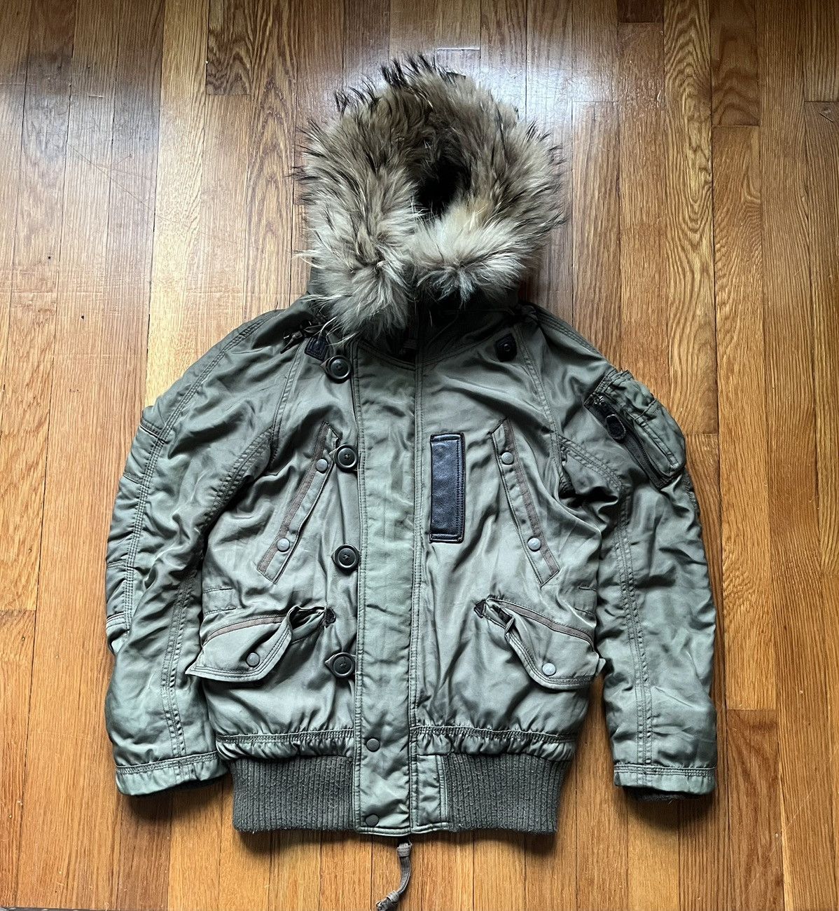 image of 14Th Addiction x Archival Clothing G.o.a. Goa Bono N-2 Fur Hood Bomber Jacket Green (Size Medium)