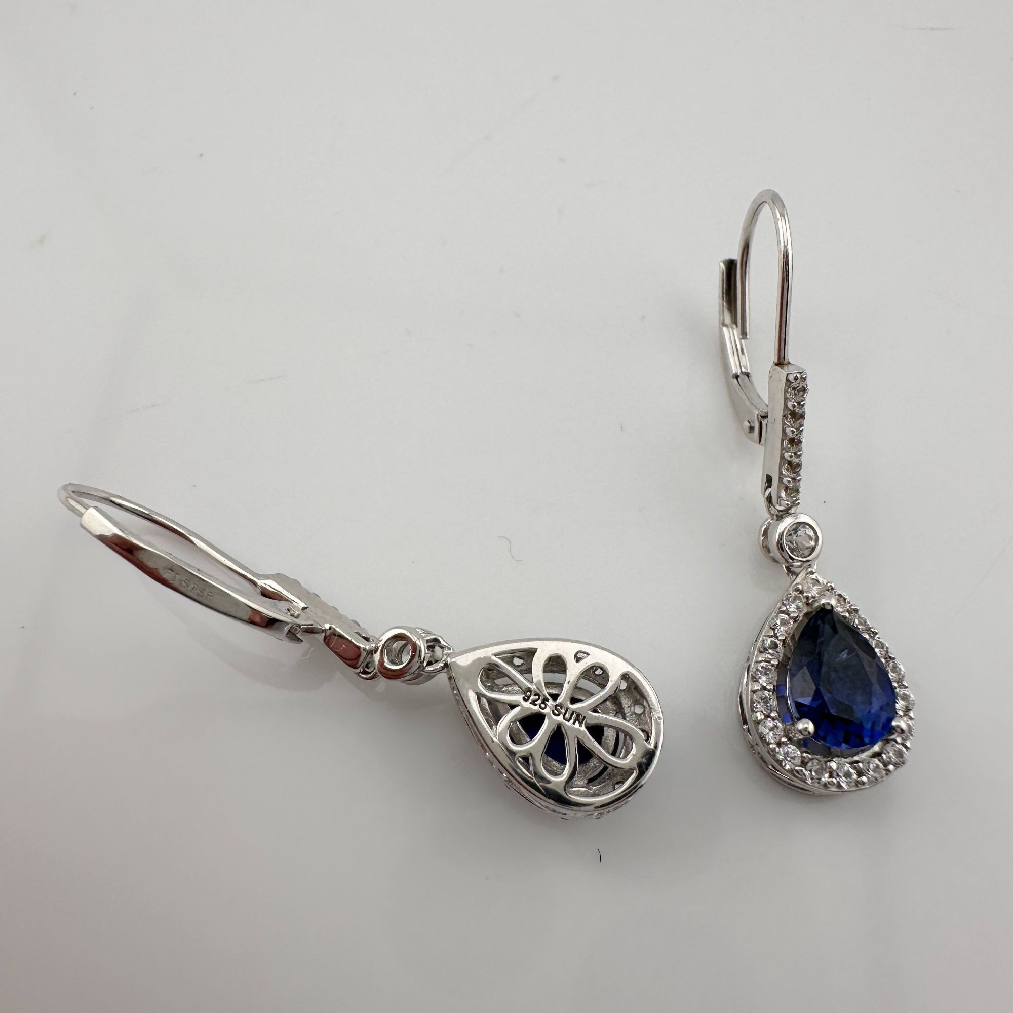 Other Blue and White Sapphire Tear Drop Earrings in Sterling Silve Size ONE SIZE - 10 Thumbnail