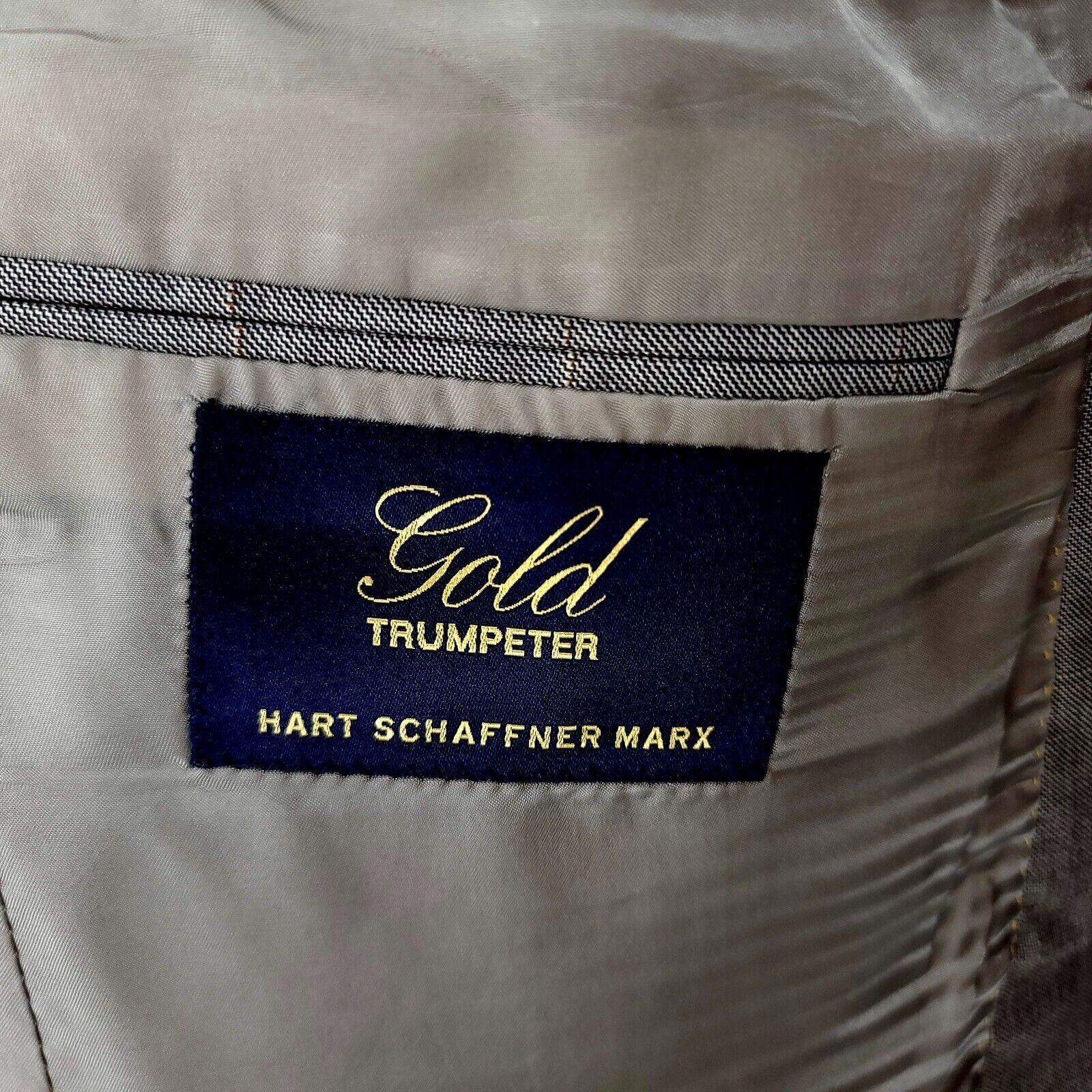 Hart Schaffner Marx DAMAGED Hart Schaffner Marx Gold Trumpeter Wool 3 Button Bla Size 40R - 9 Thumbnail