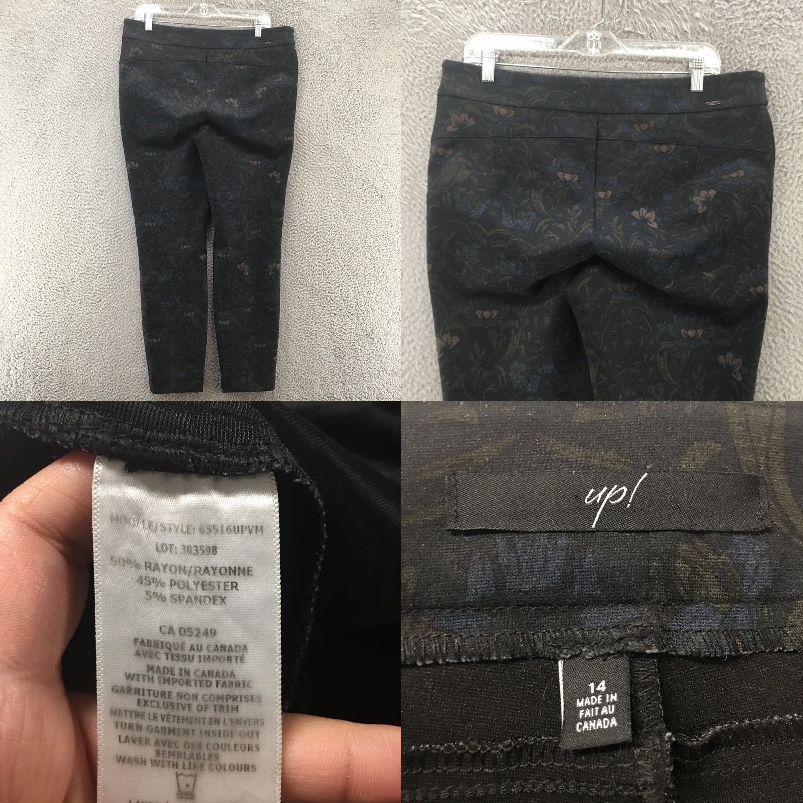 Vintage Up! Floral Trouser Pants Women 14 Black Pull On Skinny Slim Fit High Rise Casual Jeans Style Jegging Pants Size 36" / US 14 / IT 50 - 8 Thumbnail