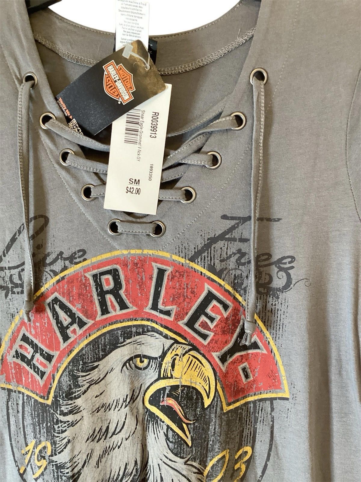 Designer Harley Davidson Short Sleeve Size S Gray Lace Up Neckline Size M / US 6-8 / IT 42-44 - 4 Thumbnail