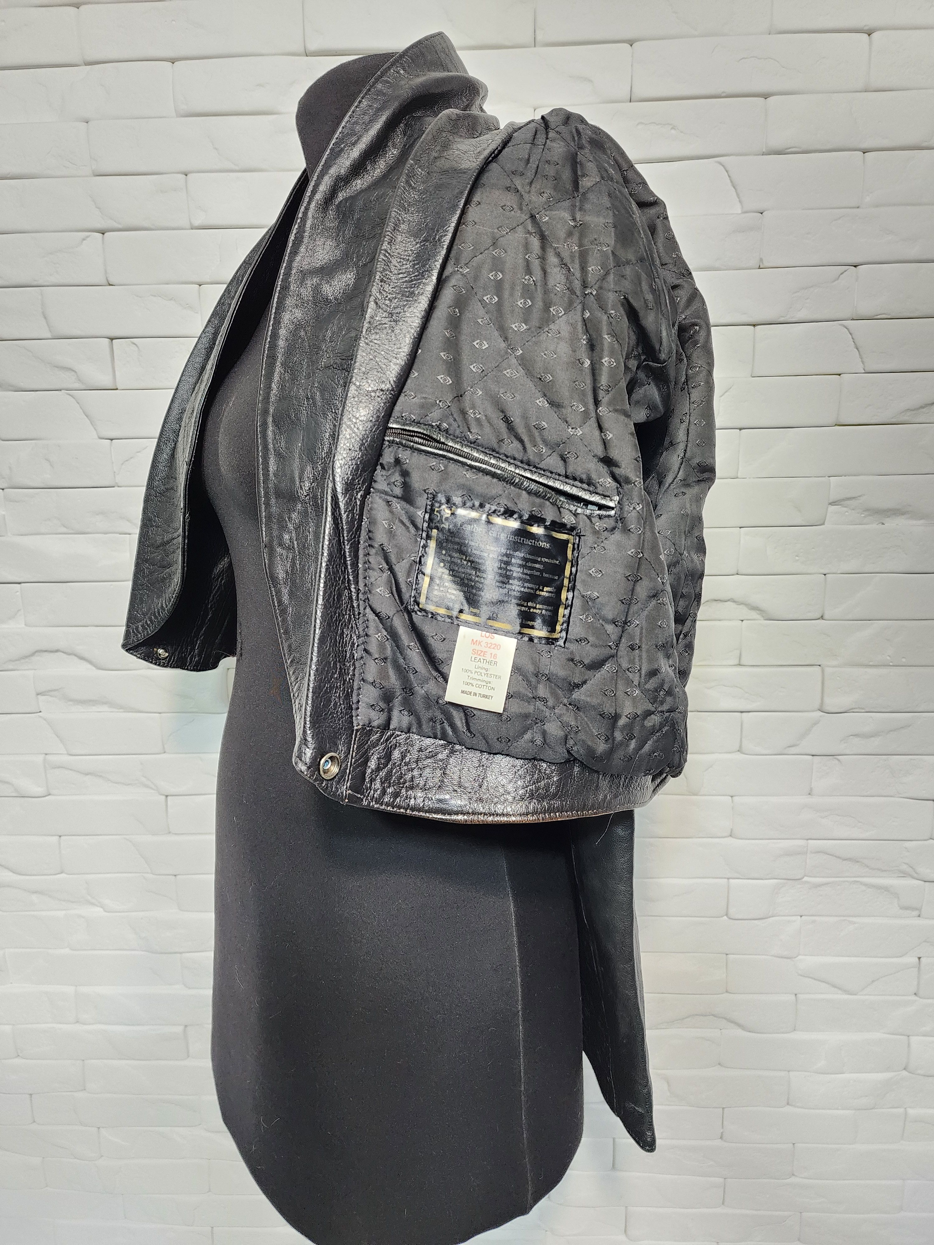 Designer Black women's leather jacket with tapestry fabric inserts. Size XL / US 12-14 / IT 48-50 - 9 Thumbnail